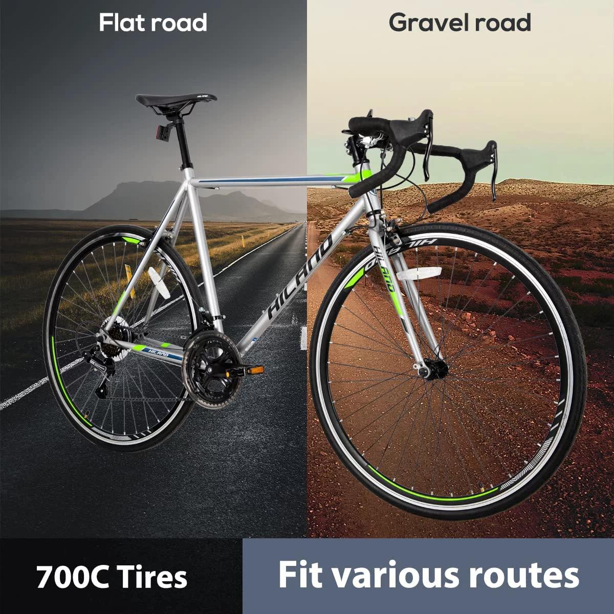 Hiland Road Bike Hybrid Bike Aluminum Frame 700C 14 speeds with V-Brakes - Womvr