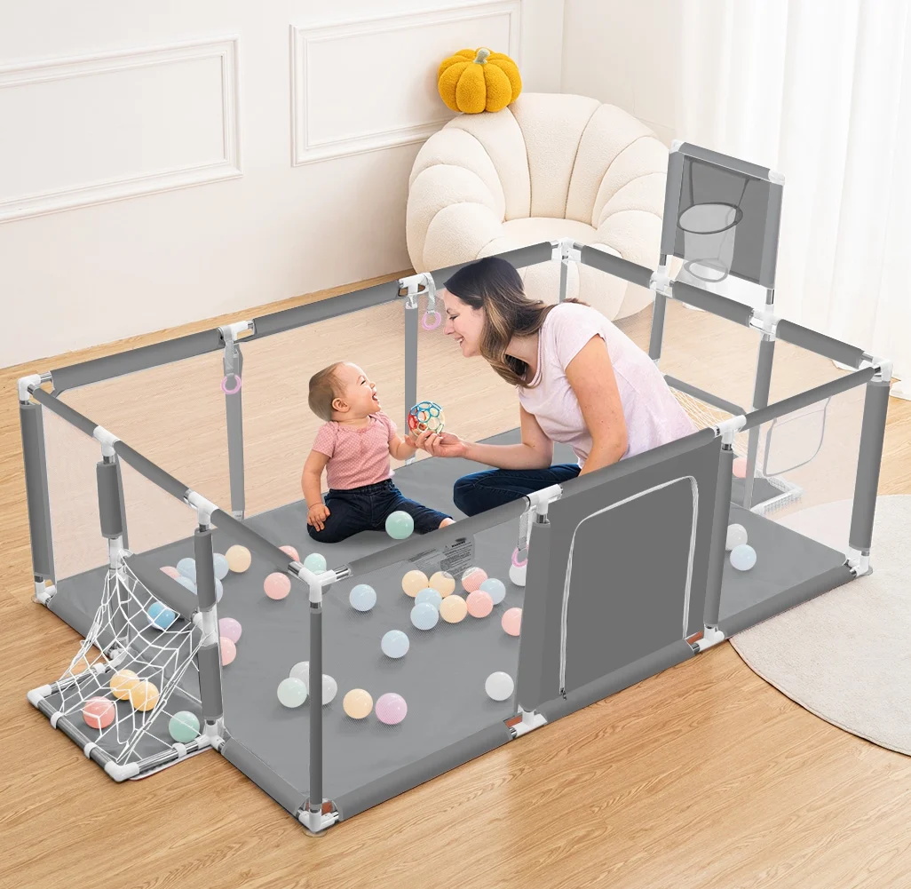 Baby Playpen,71x48inch Large Play Yard for Babies Toddlers, Sturdy Safety Baby Play Area, Gray - Womvr