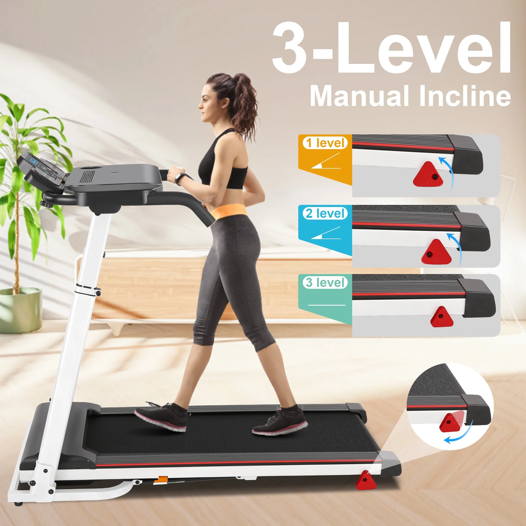 Tikmboex Folding Treadmill with Removable Tabletop and Incline, 2.5 HP Running Machine and 300Lbs Capacity for Home Office Use,White - Womvr