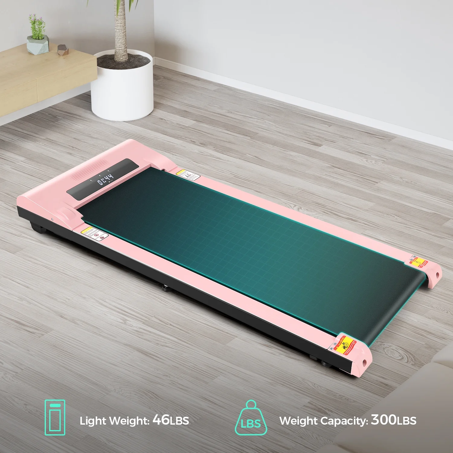 Tikmboex Walking Pad 300lb, Large Walking Area Under Desk Treadmill with Remote & App Remote Control for Home/Office Jogging Running,Pink - Womvr