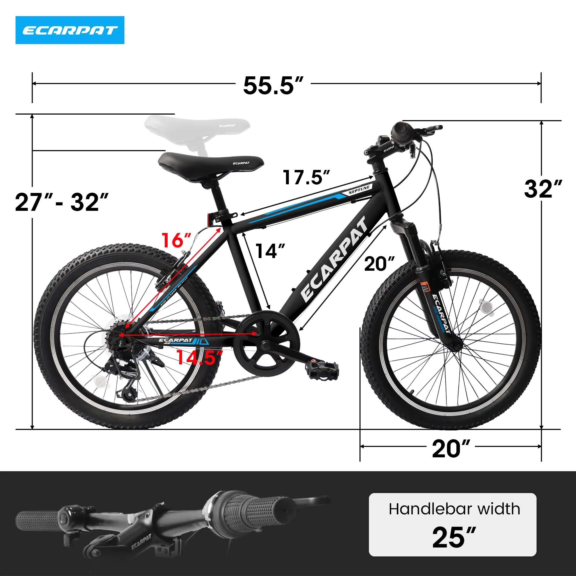 20 inch Kids Bike for Boys Girls, Boys Bike with Gears, 7 Speed Black - Womvr