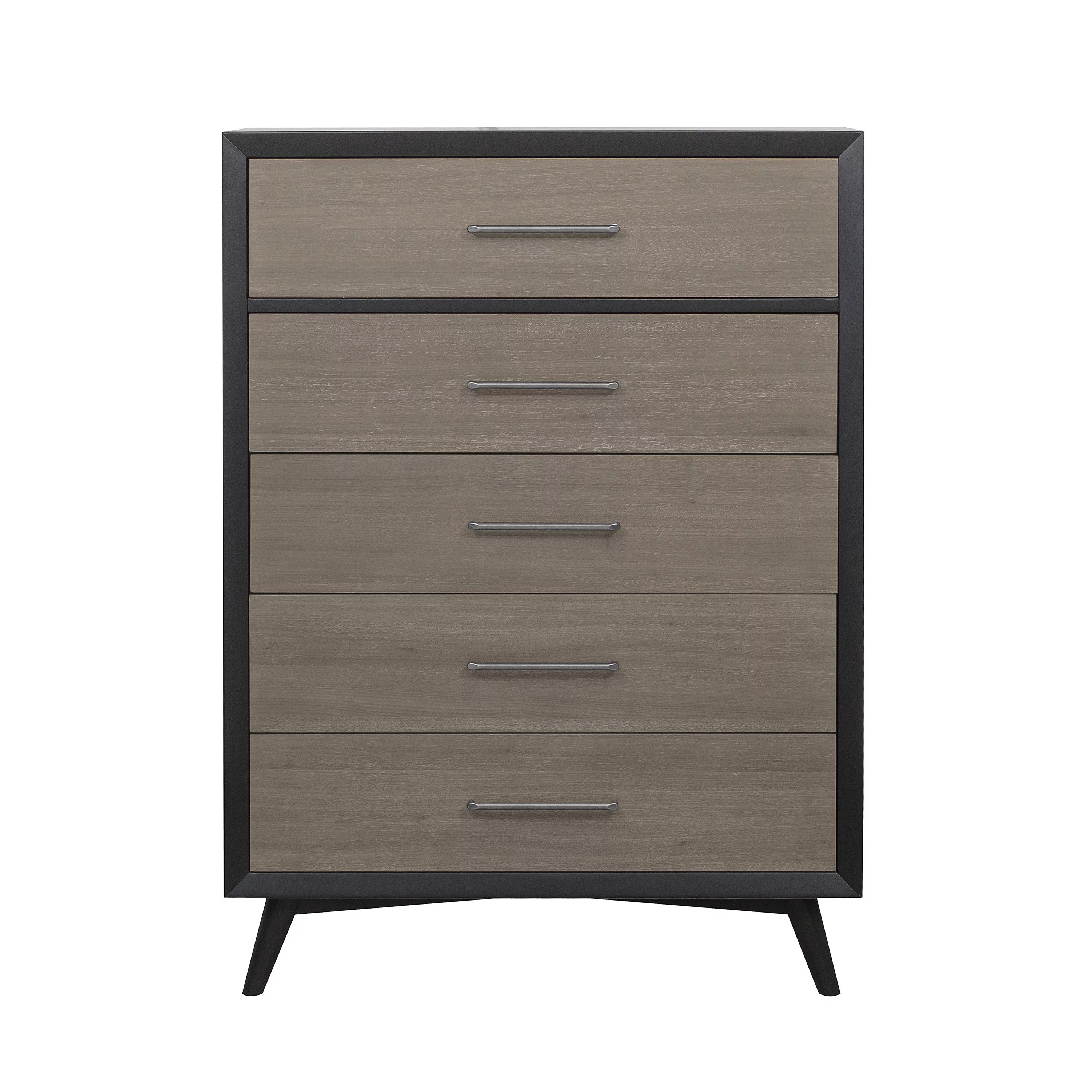 ikayaa Modern Two-Tone Finish 1pc Chest of Drawers Walnut Veneer Tapered Turned Legs Bedroom Furniture - Womvr