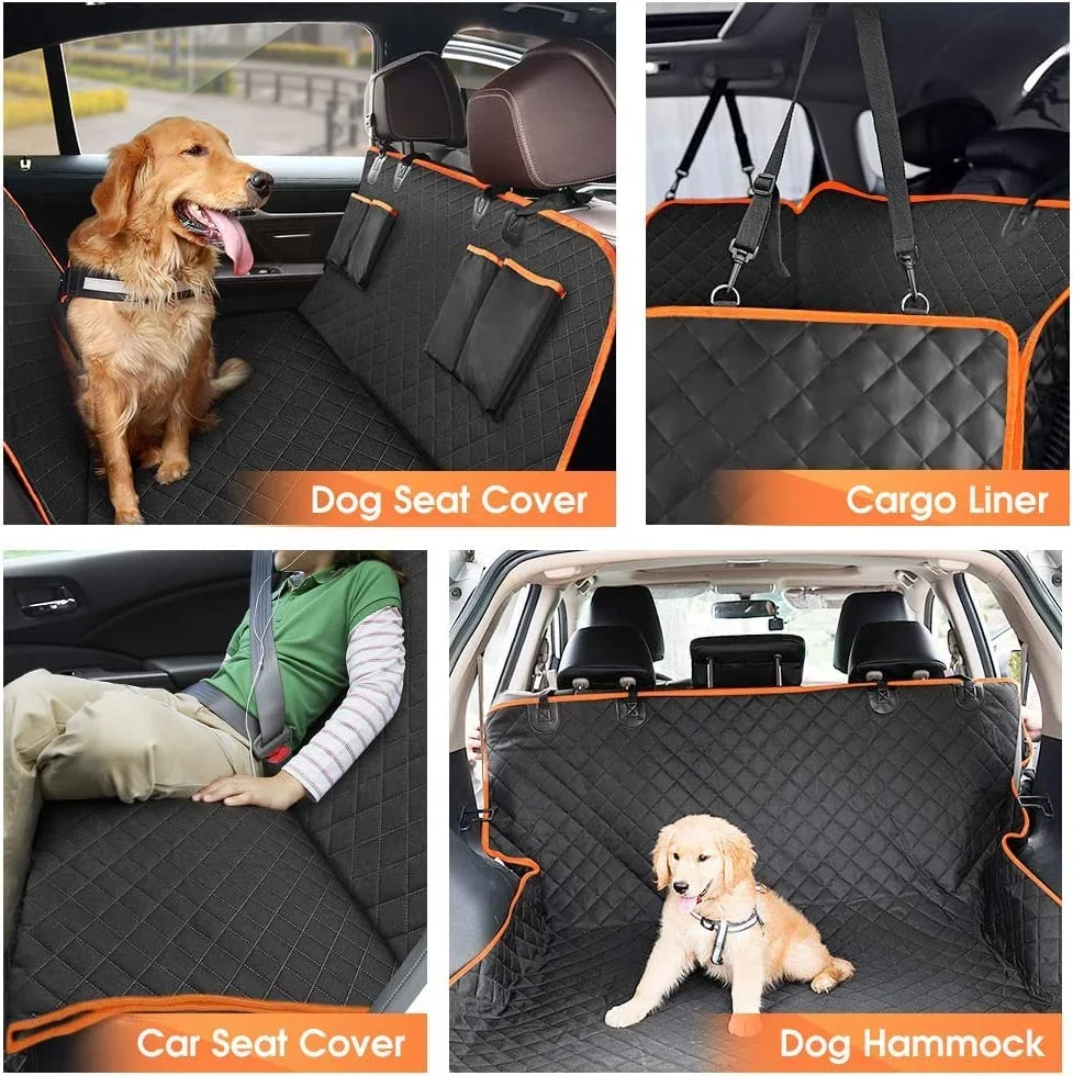 Dog Car Seat Cover for Back Seat, Waterproof Seat Protector Scratchproof Pet Hammock with 4 Bags Side Flaps, Washable Nonslip Backseat Protection for Cars Trucks and SUVs - Womvr
