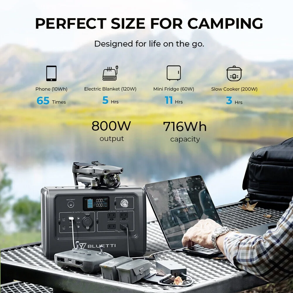 Bluetti Portable Power Station,EB70S Solar Generator,716Wh Capacity,W/Carry Bag,800W AC Output (1400W Peak), for Road Trip, Off-grid, Power Outage - Womvr