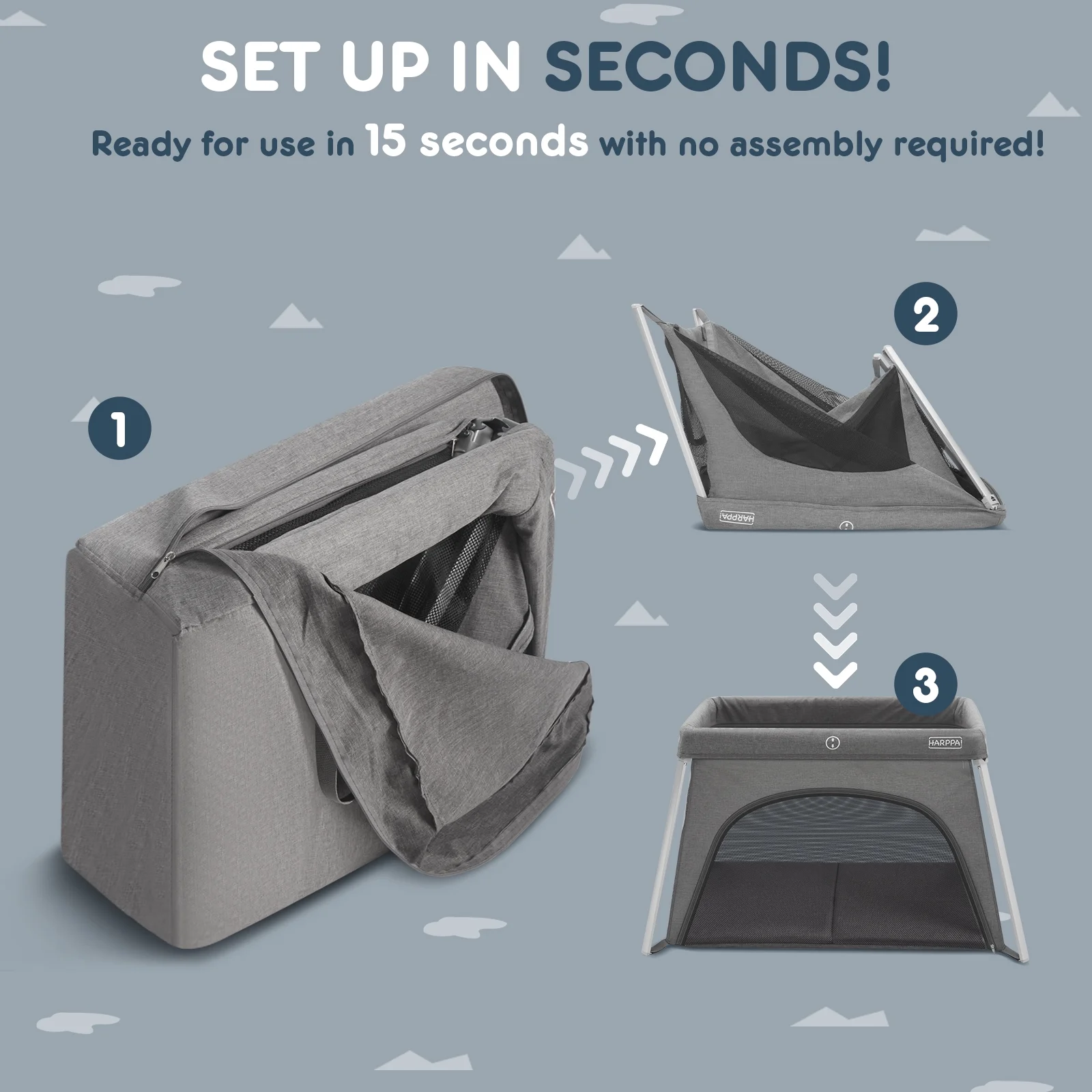 HARPPA Portable Travel Crib for Baby, Foldable Travel Playard with Mattress, Lightweight, Black - Womvr