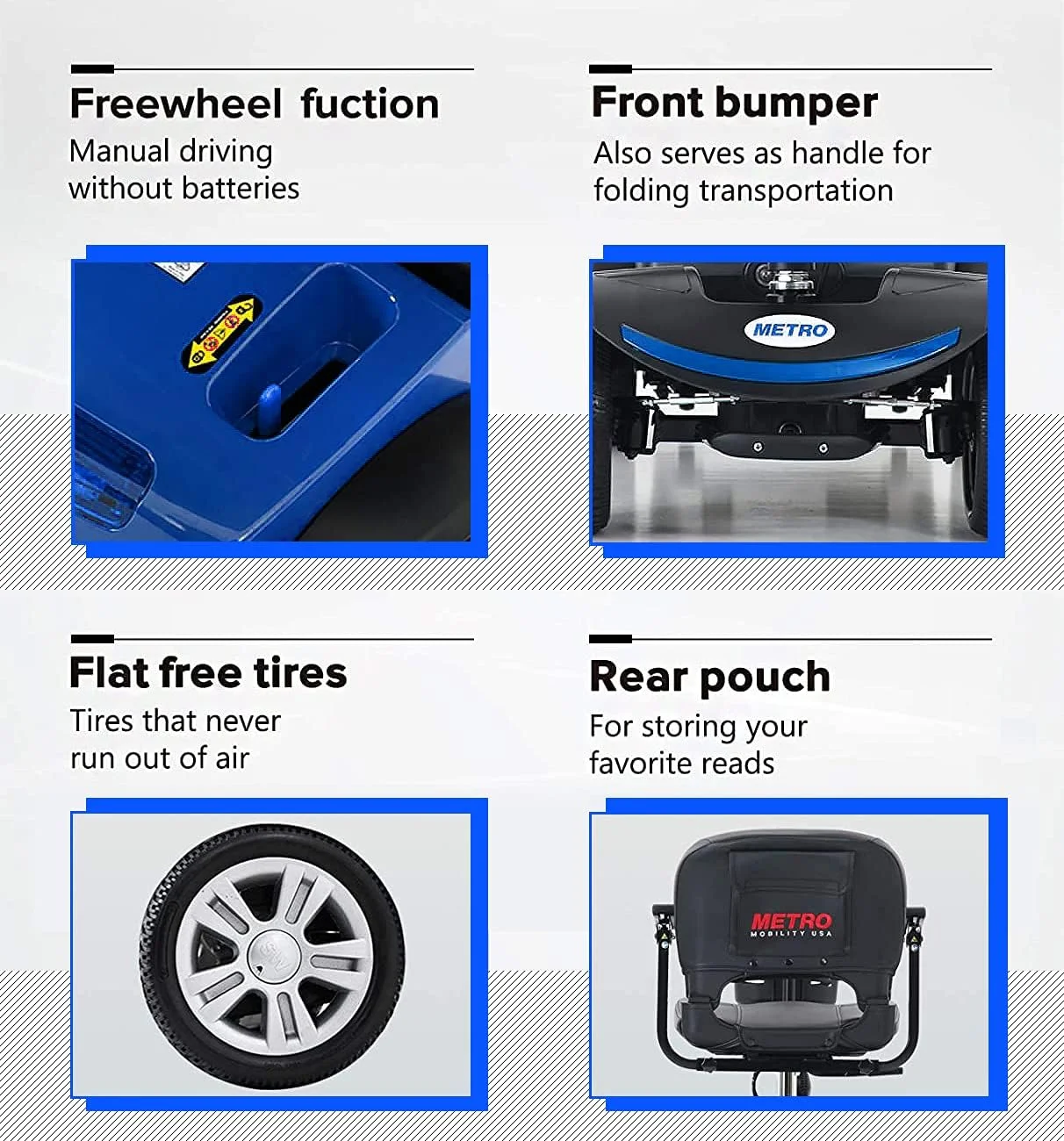 Outdoor Compact Mobility Scooter with Front & Back Light, Foldable Electric Powered Mobile Wheelchair for Seniors, Adults, Collapsible & Compact 4 Wheel Mobility Scooter for Travel with Family, Blue - Womvr