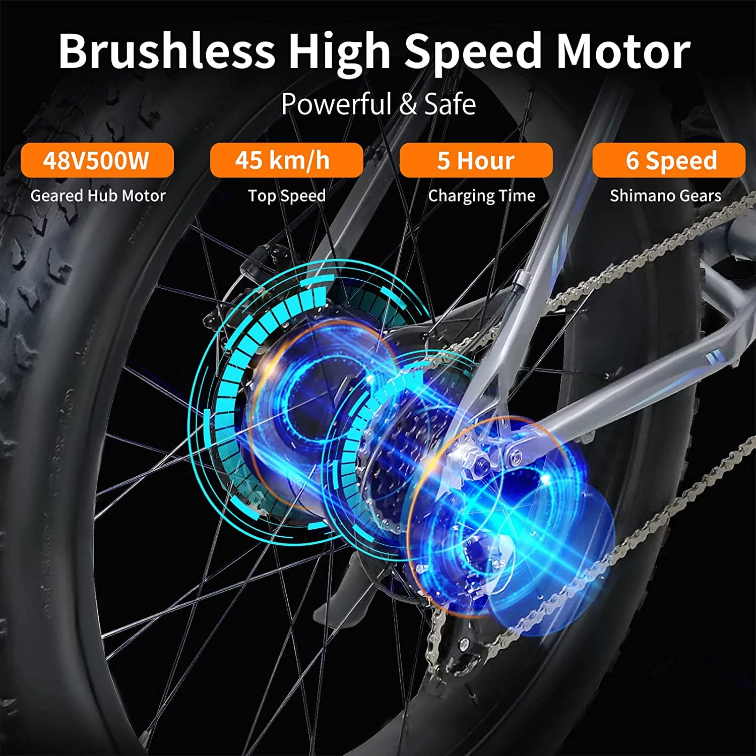 Electric Bike Electric Mountain Bike 500W Ebike26'' Fat Tire Ebike, 28+MPH Adults Ebike with Removable 48V 15Ah Battery, Shimano 6-Speed Grey - Womvr