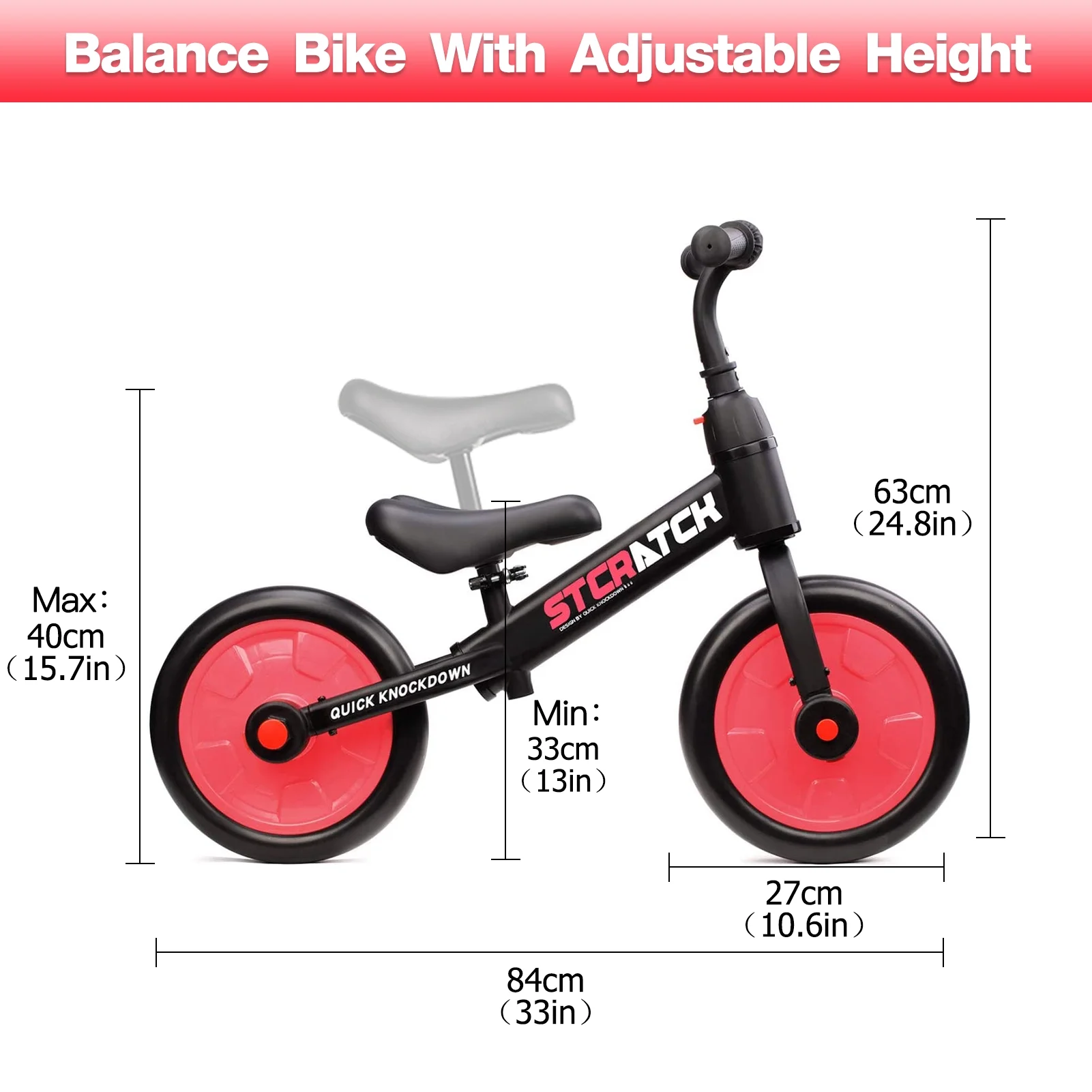 WLRETMCI Kid Balance Bike, 4 in 1 Toddlers Training Bicycle for 2-5 Years Old Boys Girls, Lightweight with Pedals and Training Wheels, Red Christmas Gifts - Womvr