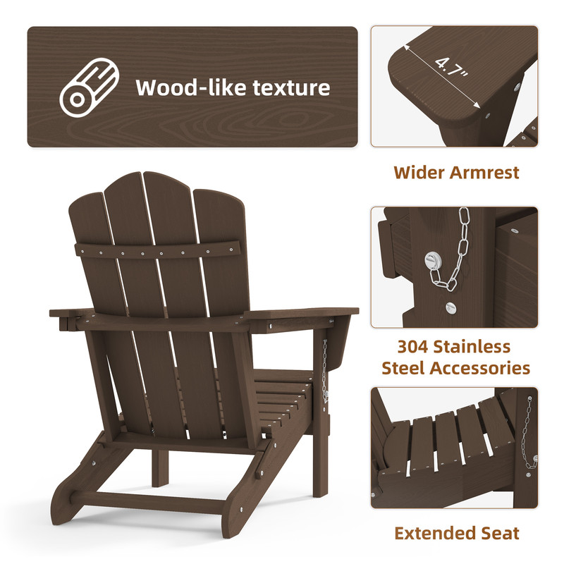 Outdoor Patio Folding HDPE Resin Adirondack Chair, Red - Womvr