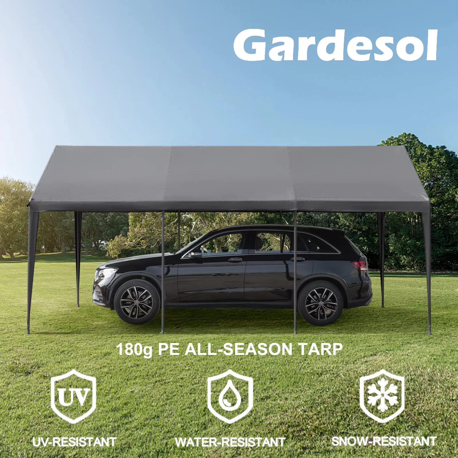 Gardesol Carport, 12'x20' Extra Large Heavy Duty Carport with Removable Sidewalls & Doors, Portable Garage Car Canopy for Car, Truck, SUV, Beige - Womvr