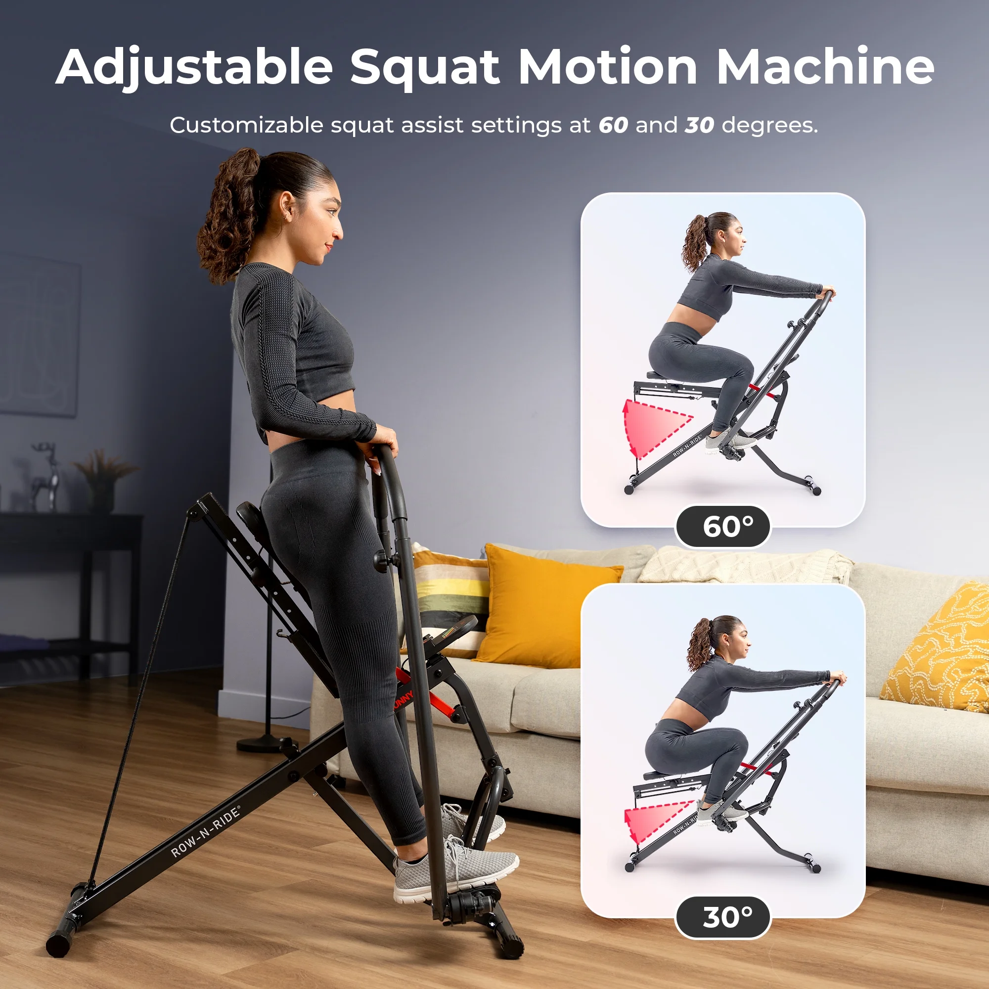 Sunny Health & Fitness Smart Upright Row-N-Ride Exerciser, Squat Assist Trainer for Glutes Workout with Adjustable Resistance, Easy Setup & Foldable, Glute & Leg Exercise Machine- NO. 077SMART - Womvr