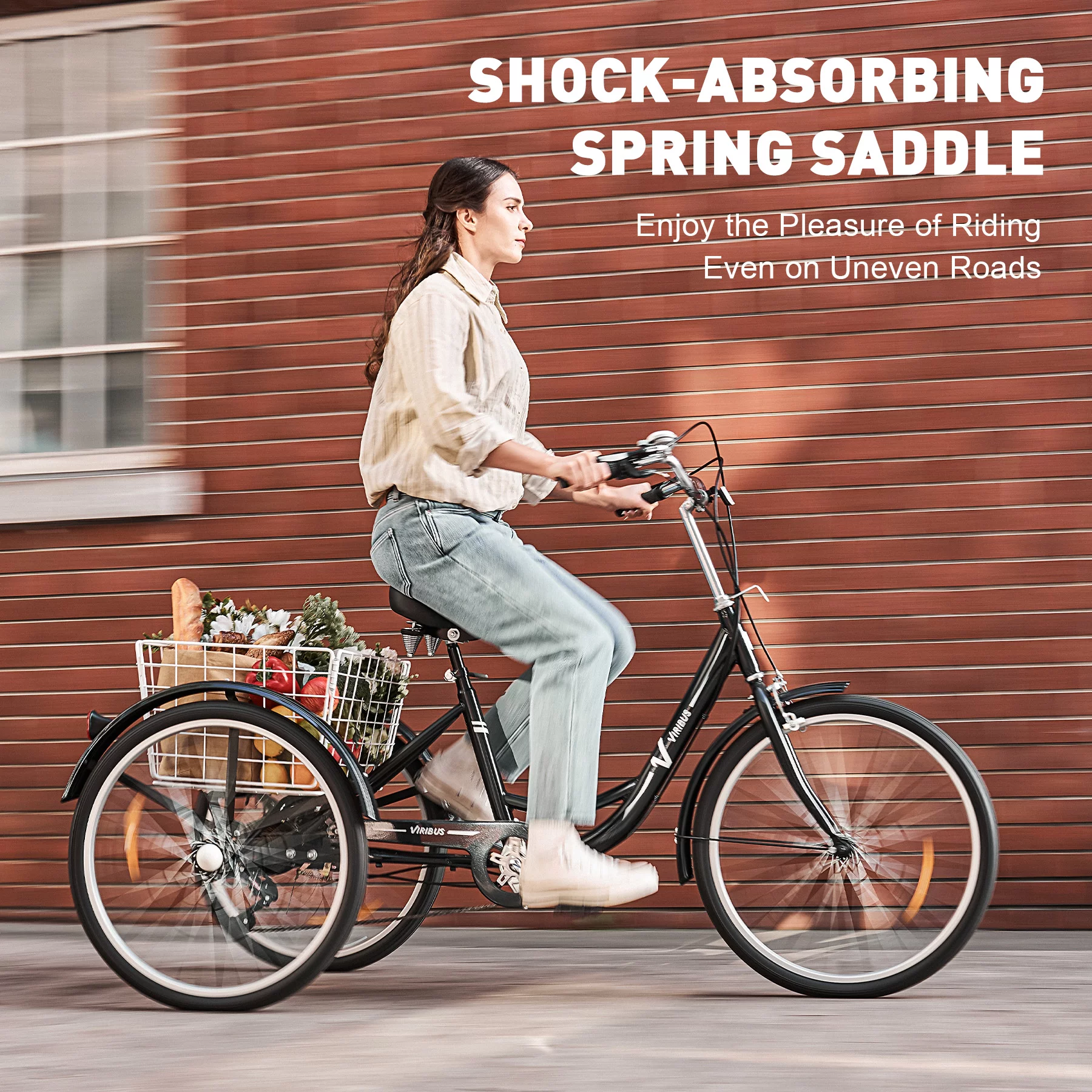 VIRIBUS 26 Inch Adult Tricycle 3 Wheel Bike with 7 Speeds & Basket for Men Women, Black - Womvr