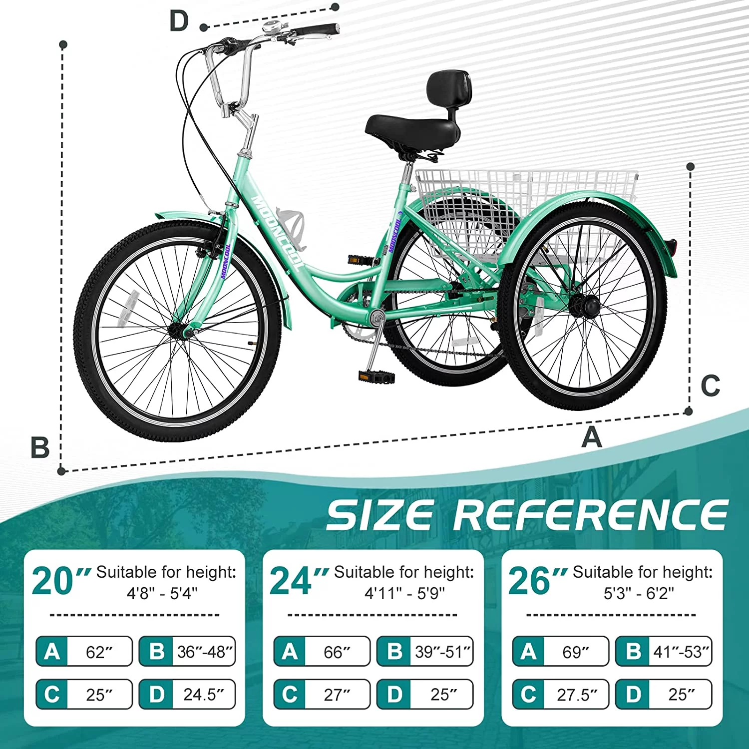 Docred Adult Tricycle 7 Speed 24 Inch Three Wheel Bike Cruiser Trike for Men/Women/Seniors - Womvr