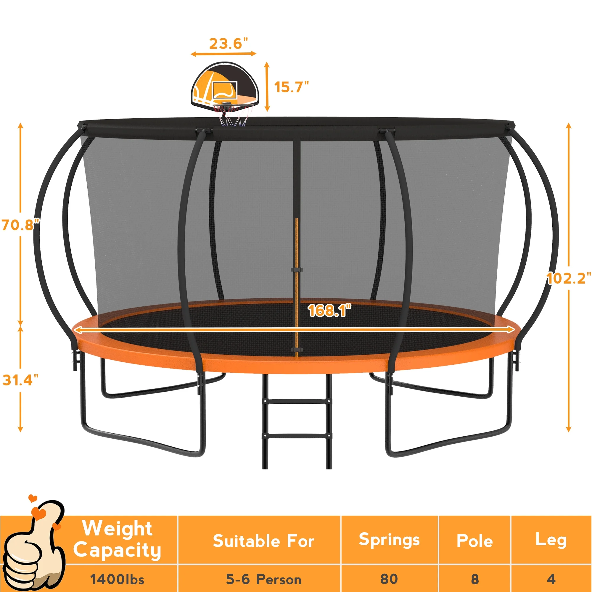 KOFUN Trampoline with Basketball Hoop, 8FT 10FT 12FT 14FT 15FT 16FT Trampoline with Enclosure, Anchors Kit, Ladder, Heavy Duty Backyard Trampoline for Kids Adults, Galvanized Anti-Rust Coating, Black - Womvr