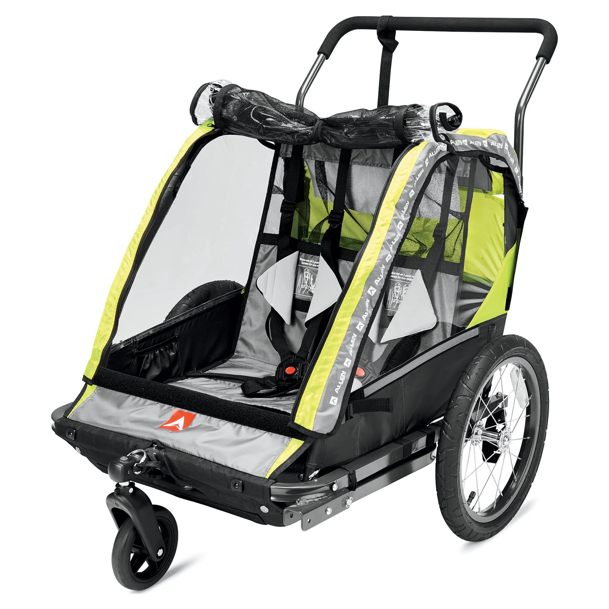 Allen Sports Deluxe 2-Child Bicycle Trailer & Stroller, max capacity 100 lbs, Model AS2, Green - Womvr