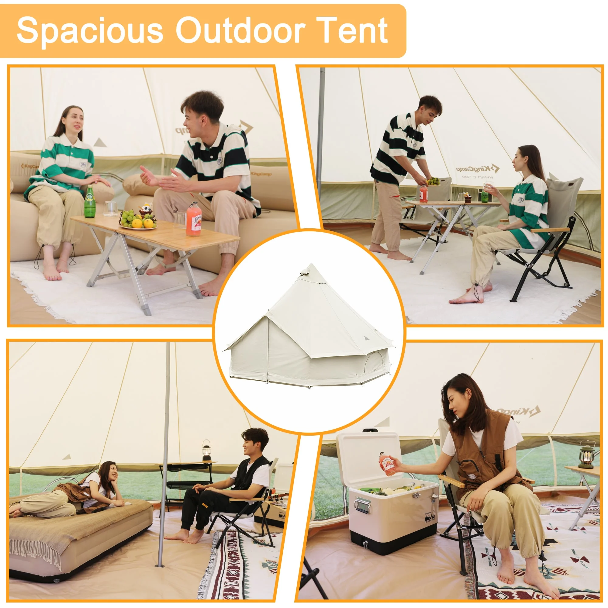 KingCamp Khan Canvas Bell Tent for Camping, 4 Seasons 16.4FT Canvas Yurt Tent with Stove Jack Hole, 8-People Luxury Glamping Tent for Family Camping Outdoor Hunting Party, White - Womvr