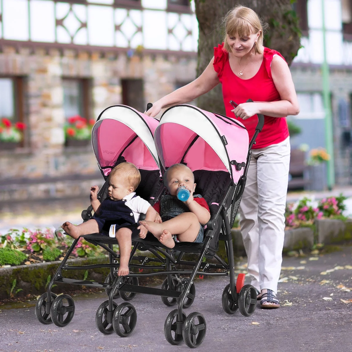 Baby-joy Foldable Twin Baby Double Stroller Kids Ultralight Umbrella Stroller Pushchair Black - Womvr