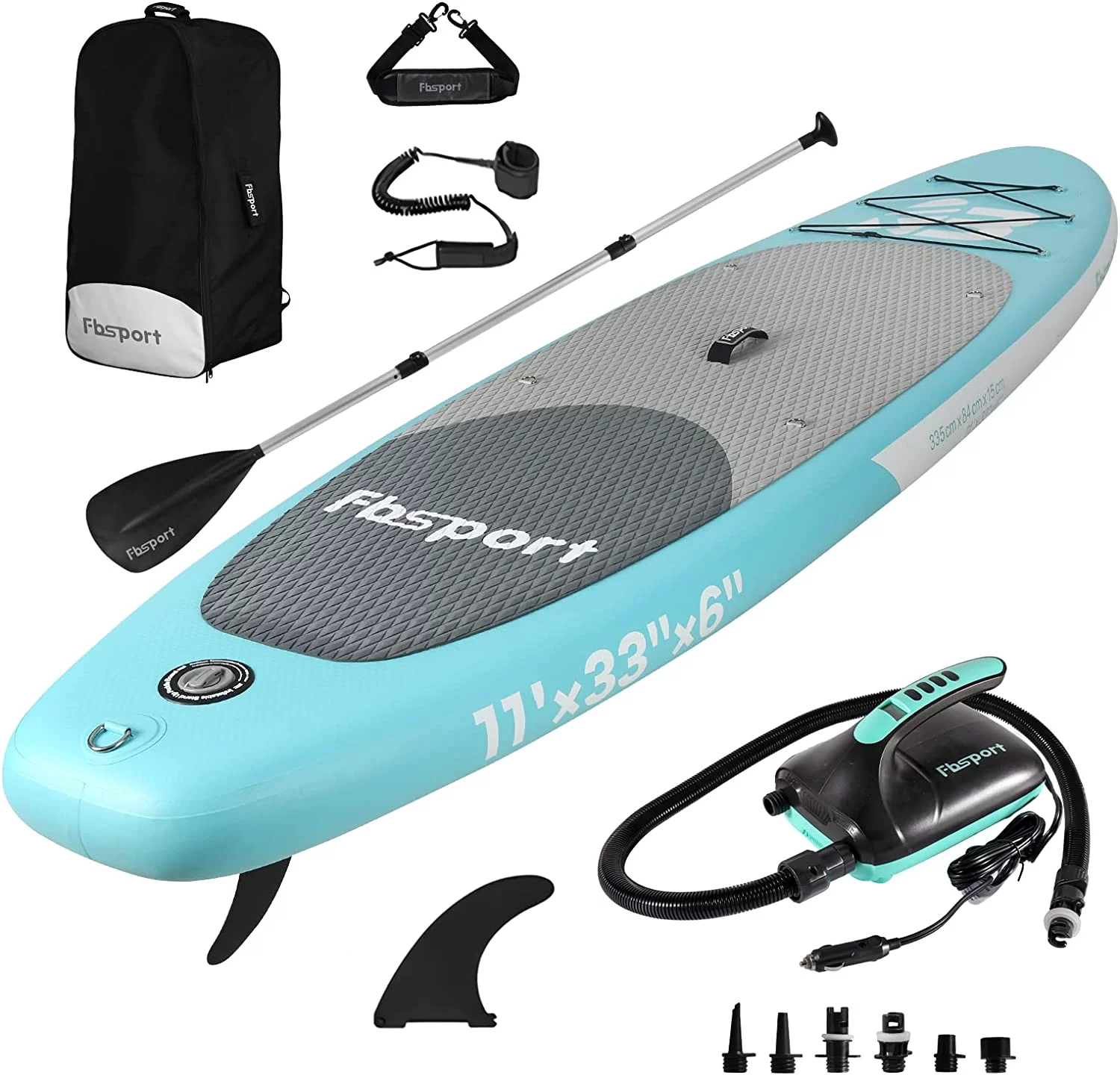Summer Savings Fbsport 11ft Inflatable Paddle Board SUP, 6'' Thick W/Paddling Fins Electric Pump & Accessories Pack, Green - Womvr