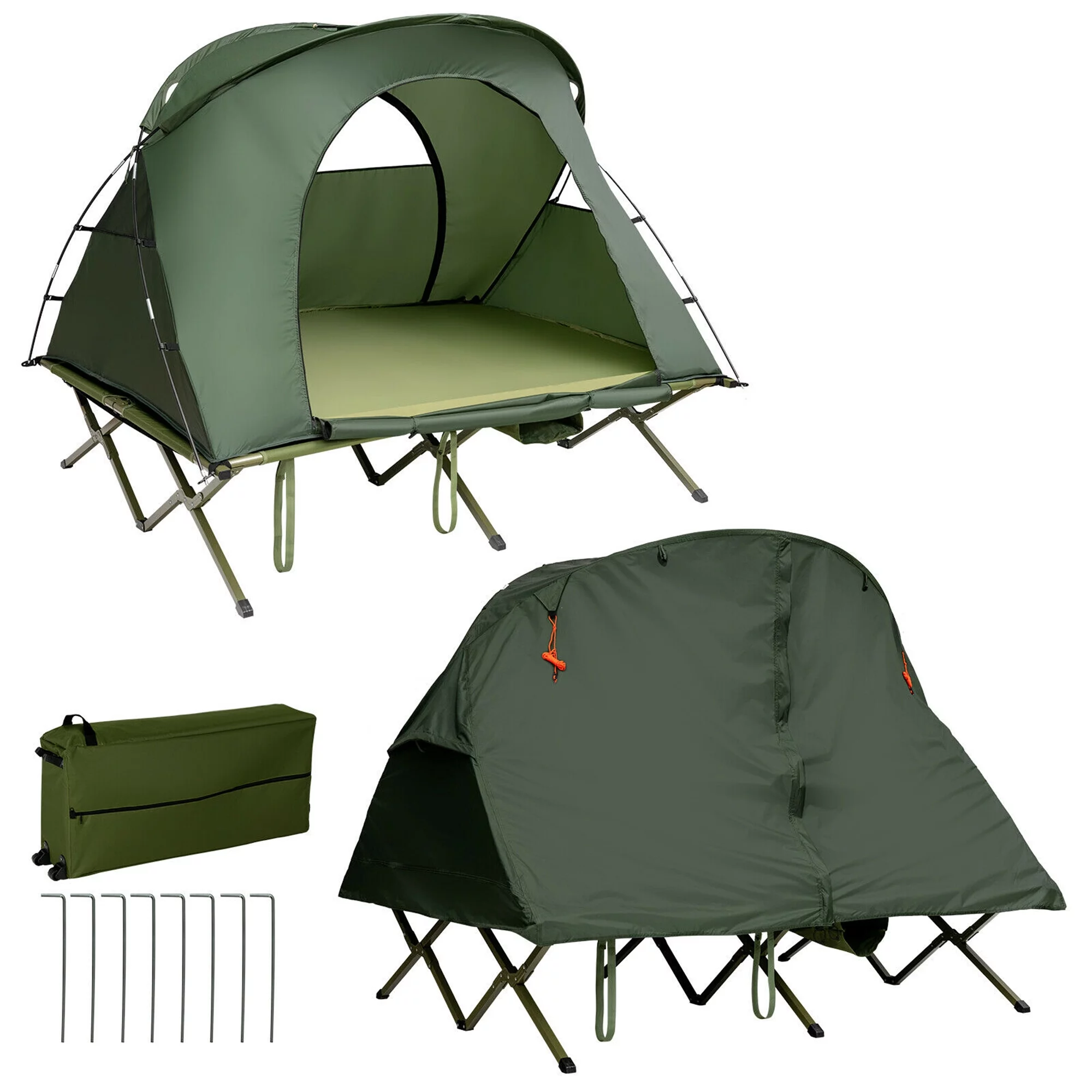 Gymax 2-Person Outdoor Camping Tent Cot Compact Elevated Tent Set W/ External Cover Green - Womvr