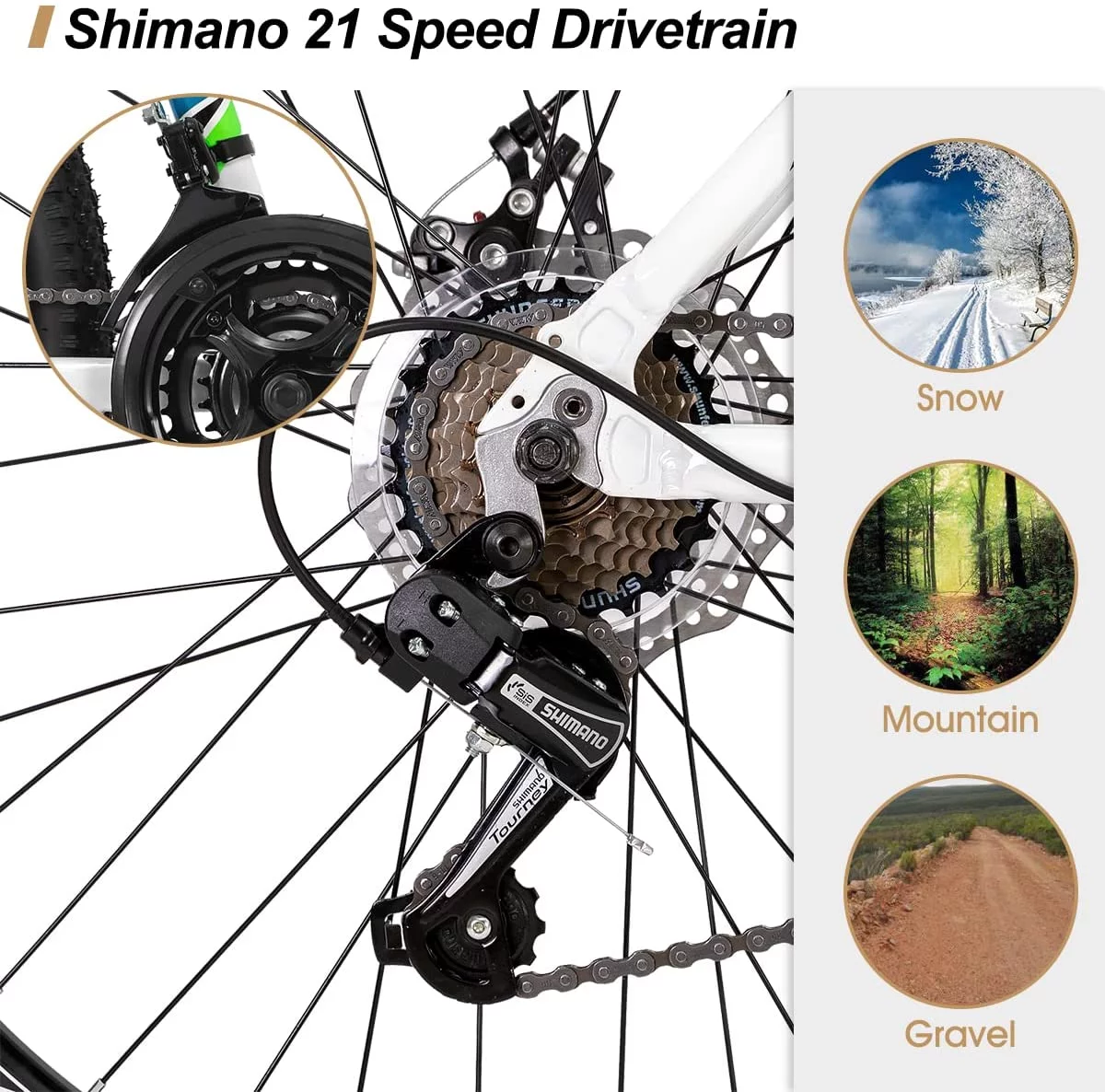 Hiland Mountain Bike, Multi-Spokes,Shimano 21 Speeds Drivetrain,Aluminum Frame 26 inch Wheels, Men's MTB Bicycle, White - Womvr