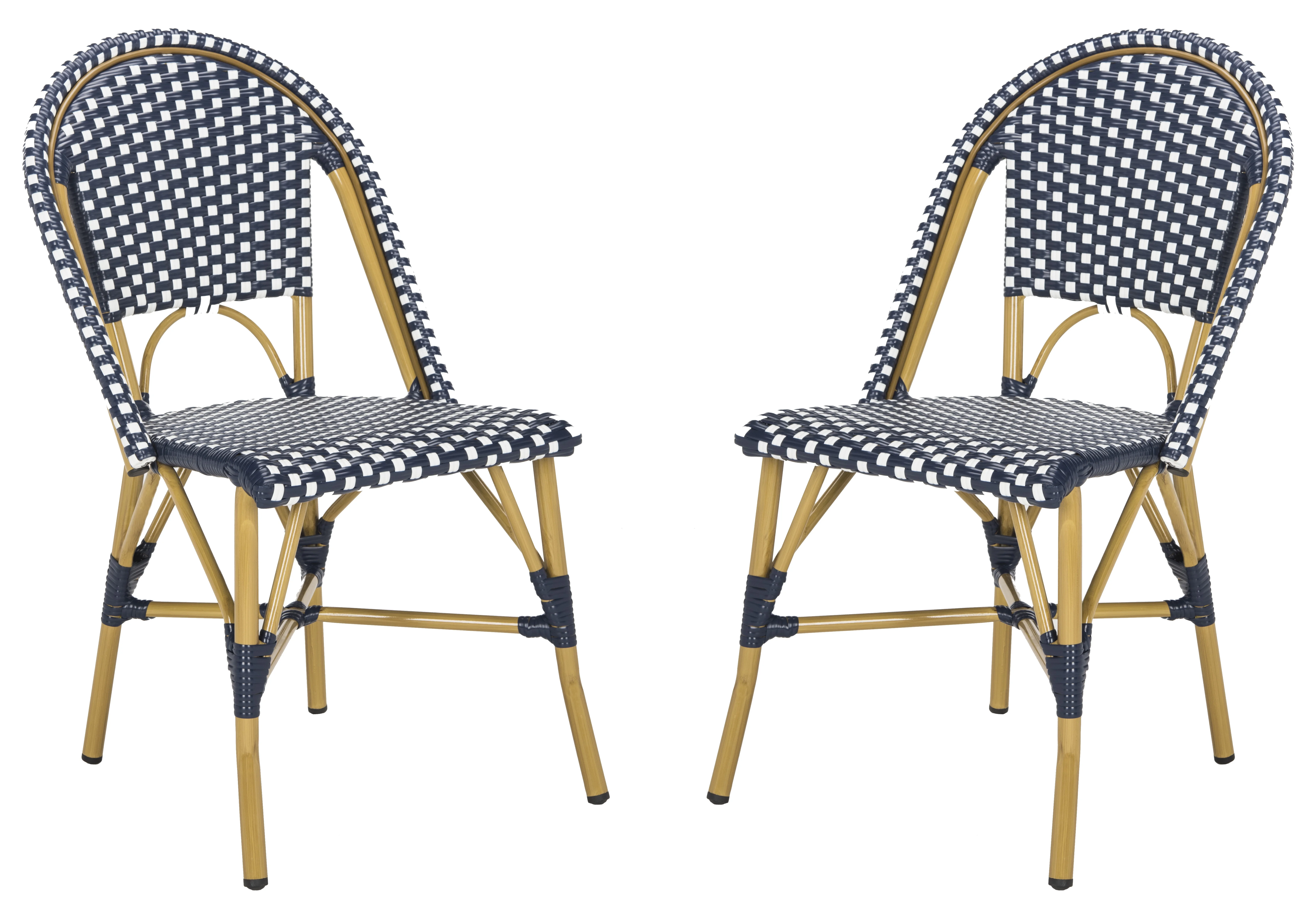 SAFAVIEH Salcha Outdoor French Bistro Side Chair, Blue/White, Set of 2 - Womvr