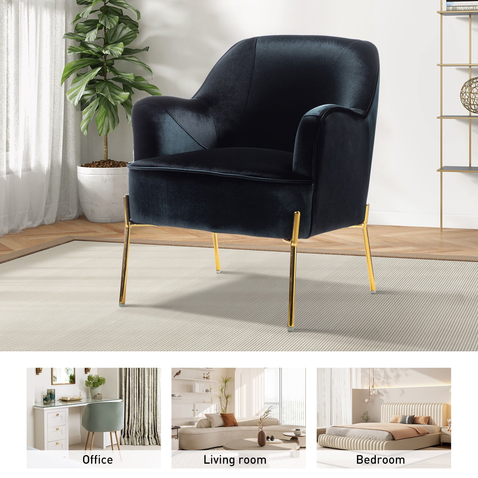 Velvet Upholstered Accent Chair Metal Legs Curved Backrest Lounge Home Armchair Bedroom Adult Pink - Womvr