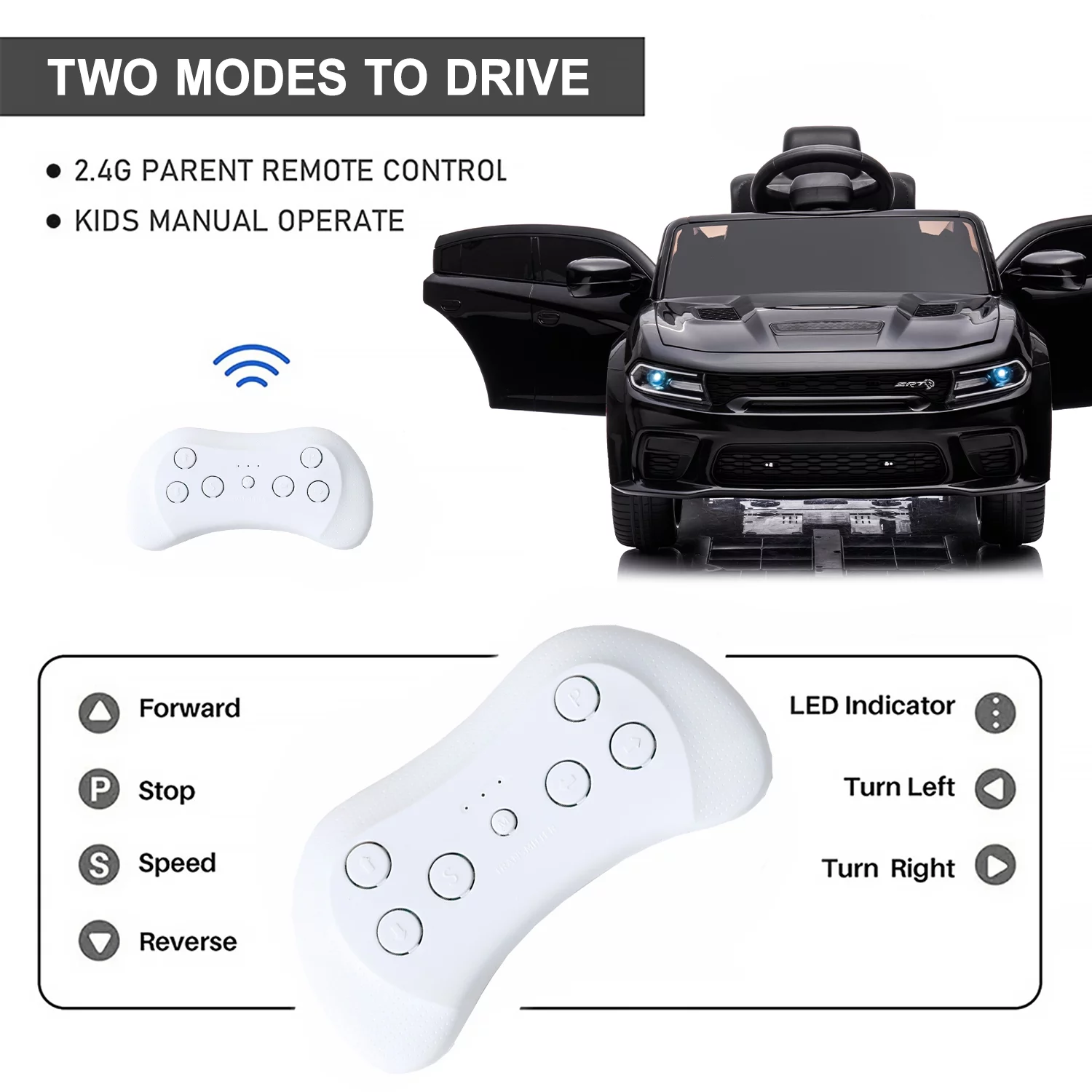 uhomepro Black 12 V Dodge Charger SRT Hellcat Battery Powered Ride on Cars with Remote Control, Bluetooth, LED Light and MP3 Player - Womvr