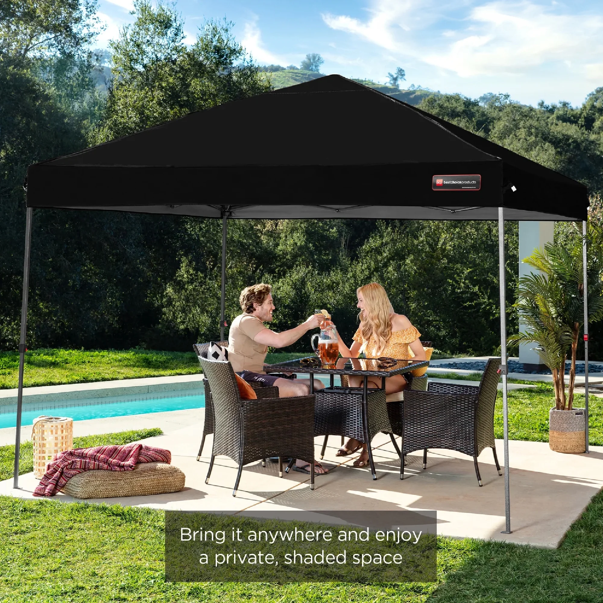 Best Choice Products 10x10ft Easy Setup Pop Up Canopy w/ 1-Button Setup, Wheeled Case, 4 Weight Bags - Cerulean - Womvr