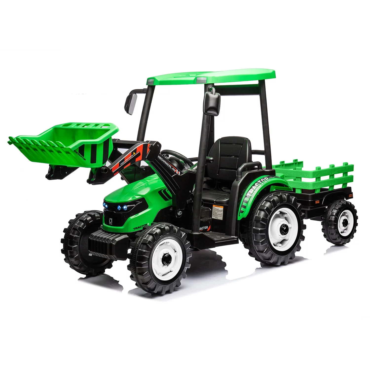 CIPACHO 24 V Powered Ride Ons Tractor, Electric Construction Vehicles for Kids with Working Loader and Backhoe Digger, Kids' Car Toys with Trailer, Green - Womvr
