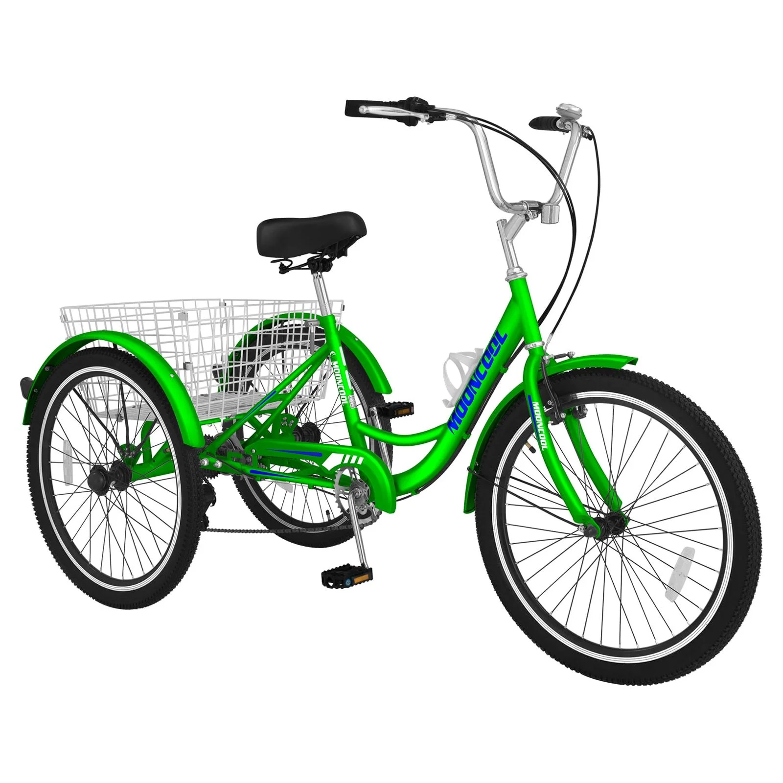 MOPHOTO Adult Tricycle for Seniors (Cyan, 26inch /7-Speed), Low Frame Three Wheel Bikes with Large Basket & Bell, 3 Wheel Cargo Bicycle, Safe and Durable Trike - Womvr
