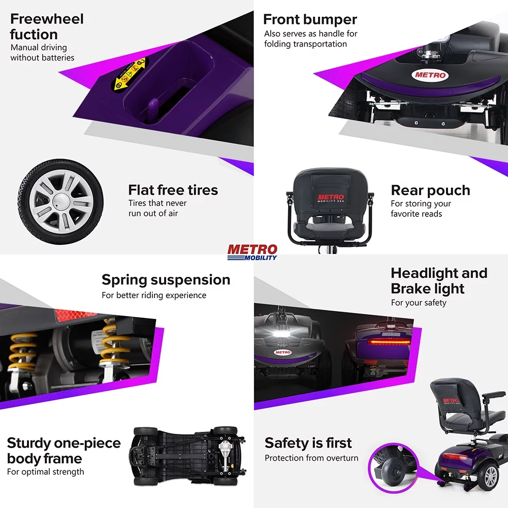 4 Wheel Mobility Scooters for Senior, Outdoor Travel Electric Wheel Chair Scooter with Detachable Basket, Adults Mobility Scooters with Control Panel, Max Speed 4.97mph, 300lbs, Purple, SS188 - Womvr