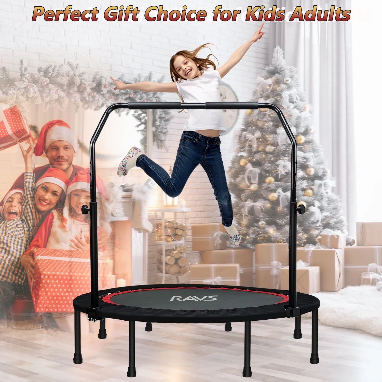 RAVS 48'' Inch Black Foldable Mini Fitness Trampoline Rebounder for Kids and Adults with Handle - Womvr