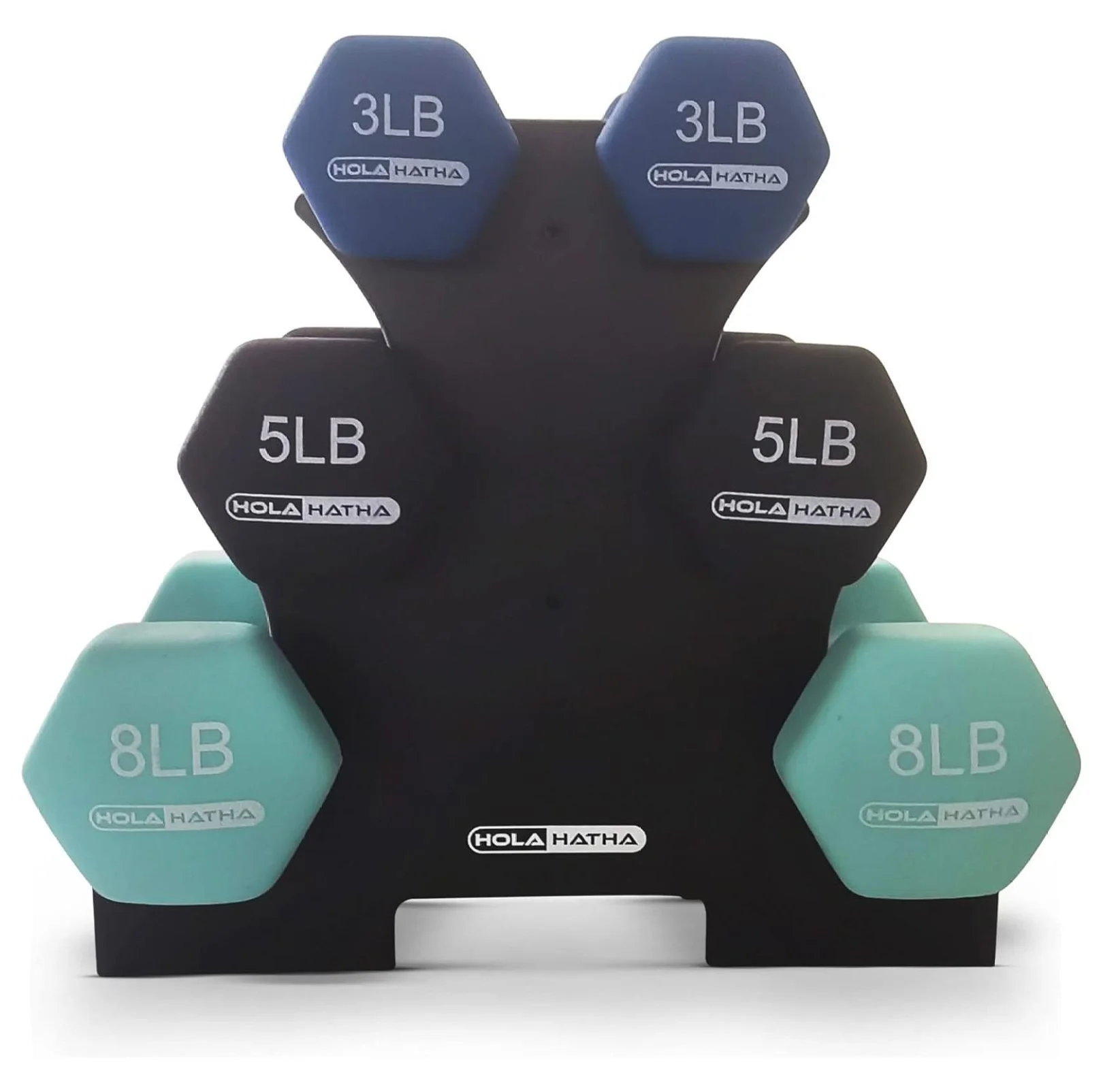 2, 3, 5, 8, and 10 Pound Neoprene Dumbbell Hand Weight Set with Rack - Womvr