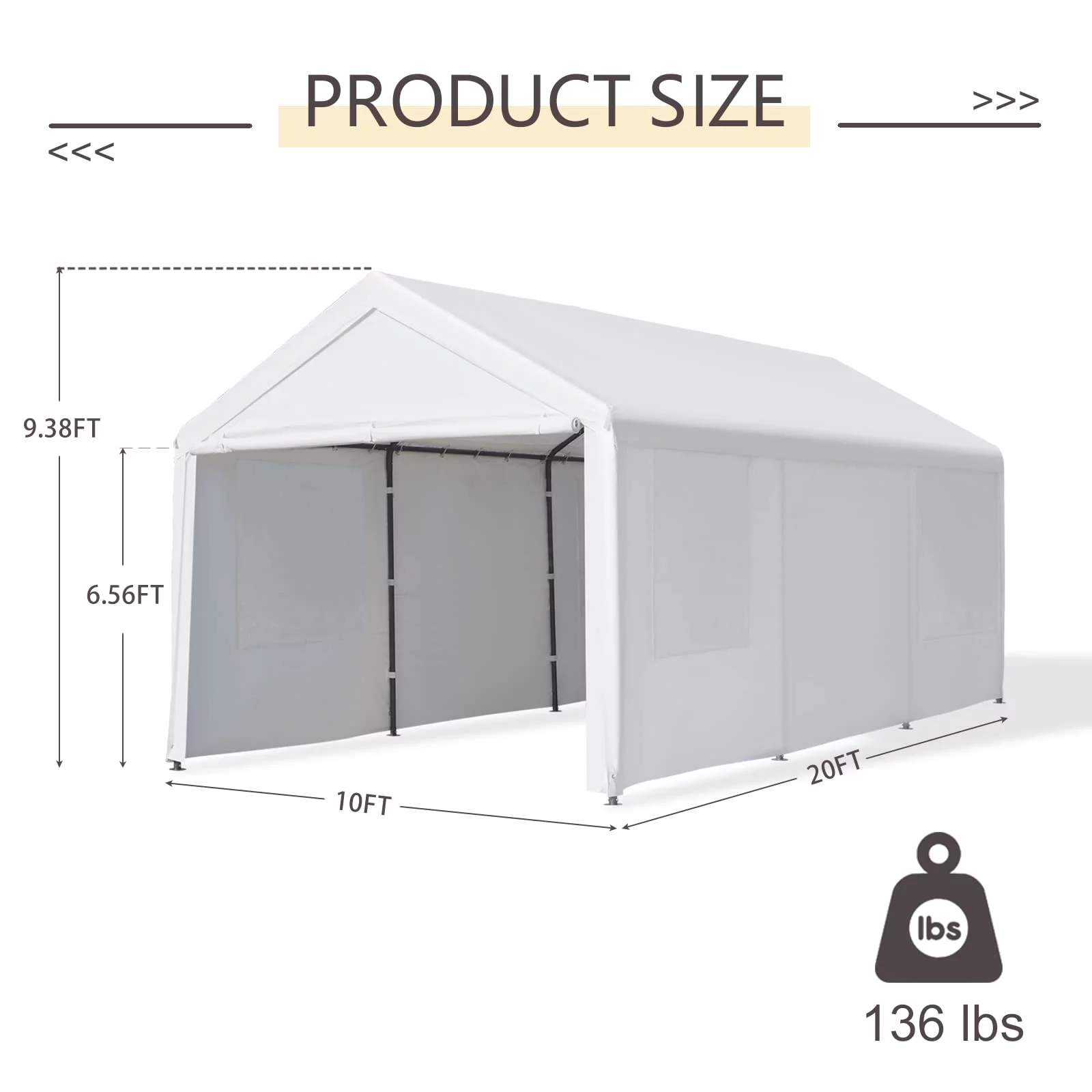 Gardesol Carport, 12'x20' Extra Large Heavy Duty Carport with Removable Sidewalls & Doors, Portable Garage Car Canopy for Car, Truck, SUV, Beige - Womvr
