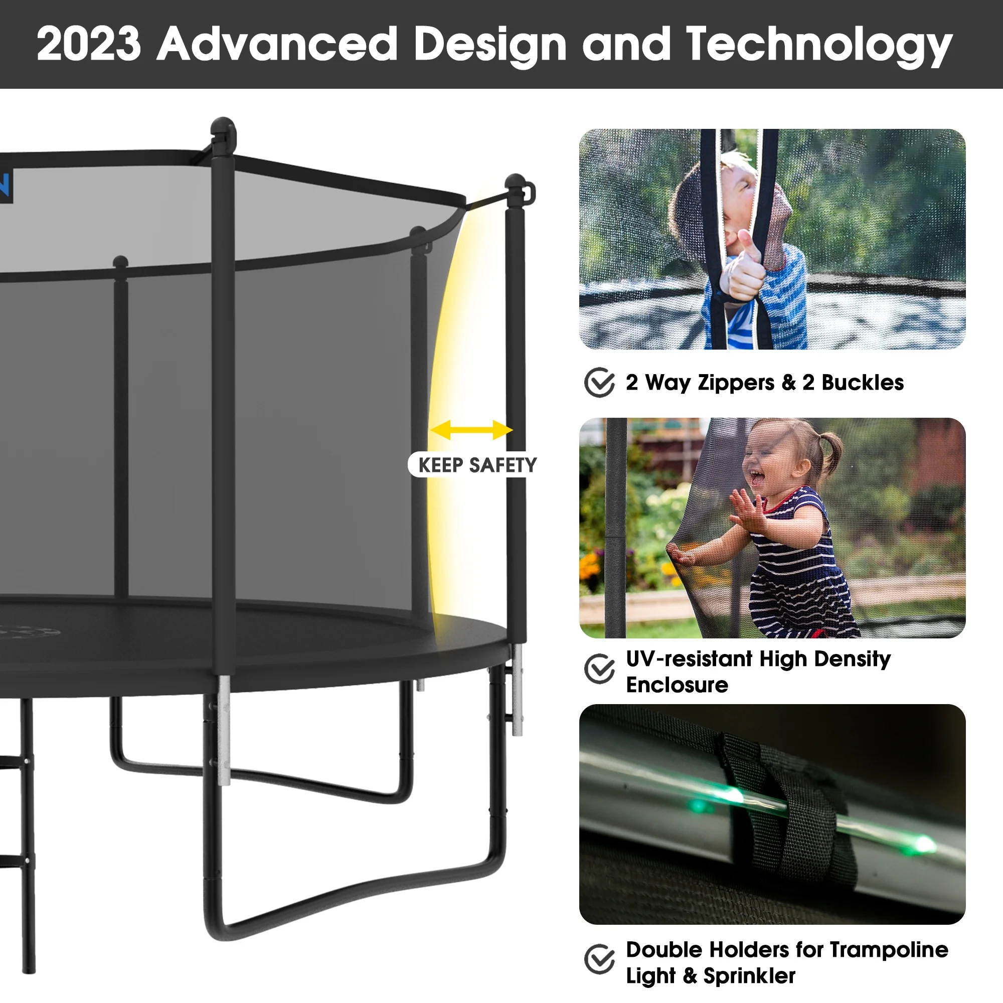 YORIN Trampoline 12FT for Kids Adults with Enclosure Net, 1200LBS Round Outdoor Trampoline with Basketball Hoop, Ladder, Galvanized Anti-Rust Coating Backyard Recreational Trampoline - Womvr