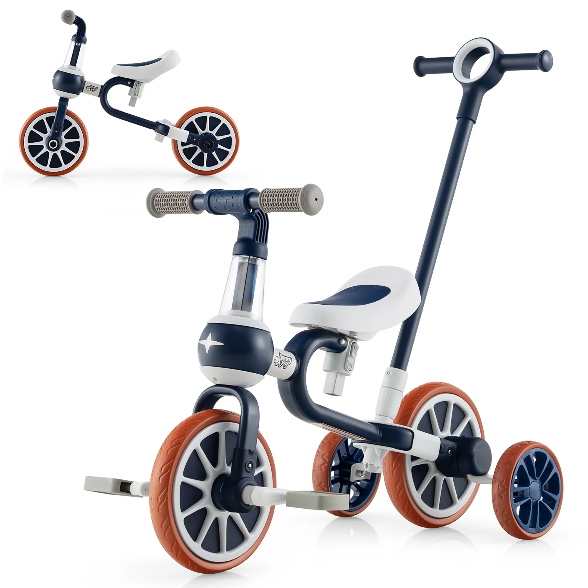 Costway 4 in 1 Kids Tricycles with  Push Handle & Training Wheels Baby Balance Bike Navy - Womvr