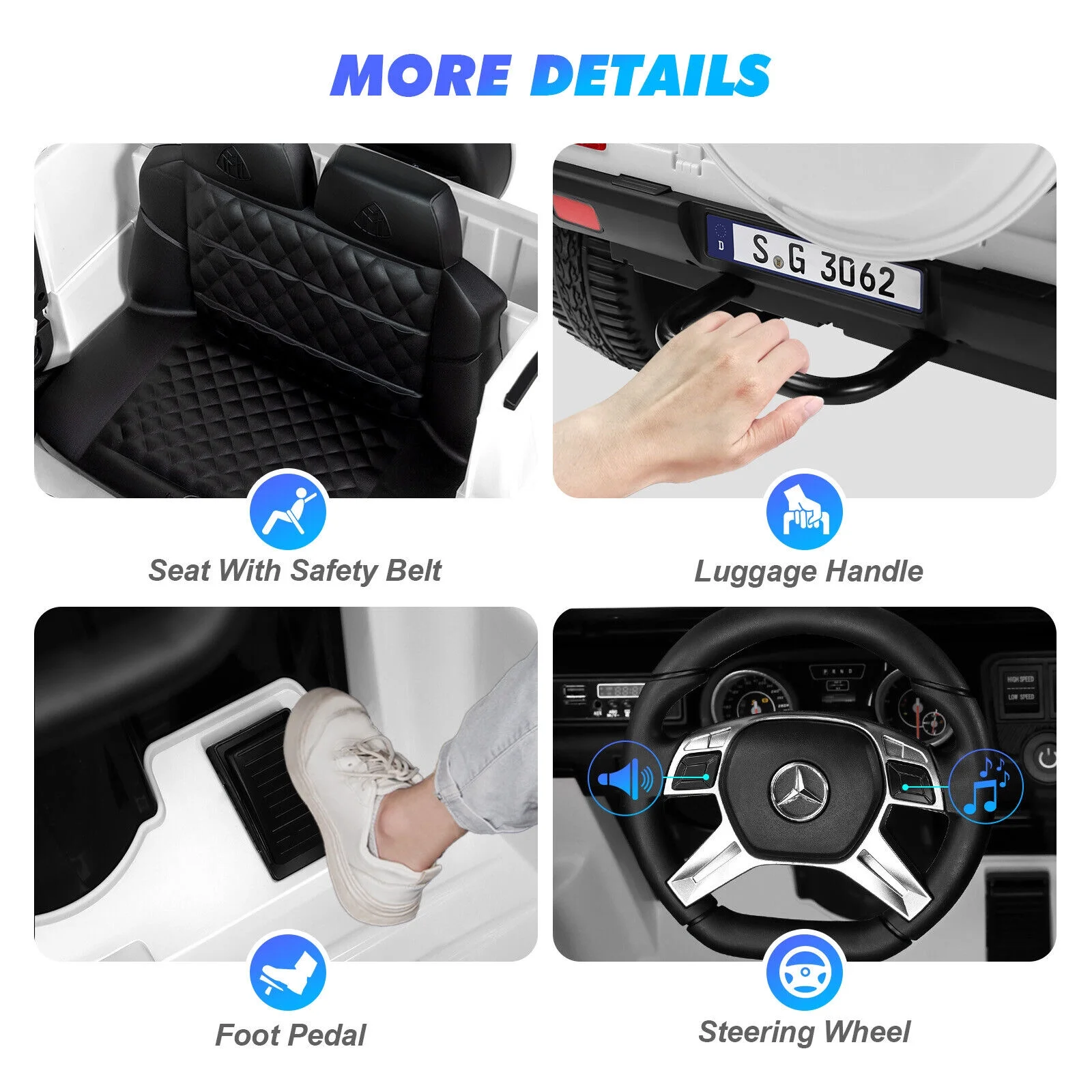 JOYLDIAS 12V Kids Ride on Car 3 Speeds Licensed Mercedes-Benz Electric Toy w/ Bluetooth, Remote Control, LED Lights (Pink) - Womvr