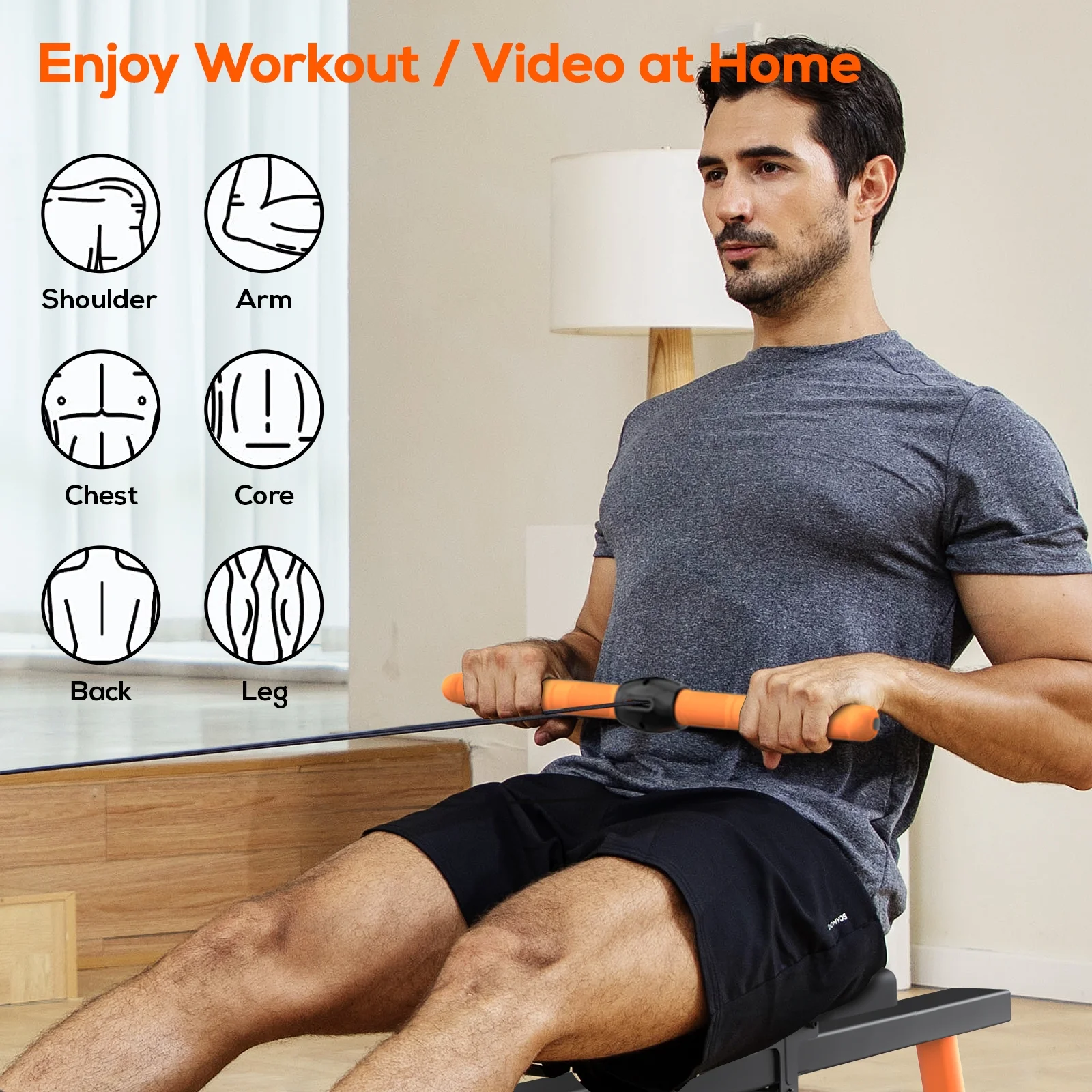 Pooboo 85% Pre-assembled Magnetic Rowing Machines Rower Foldable Build-in Bluetooth 8 Level Resistance Indoor Rower Machines Home Exercise 350lb - Womvr