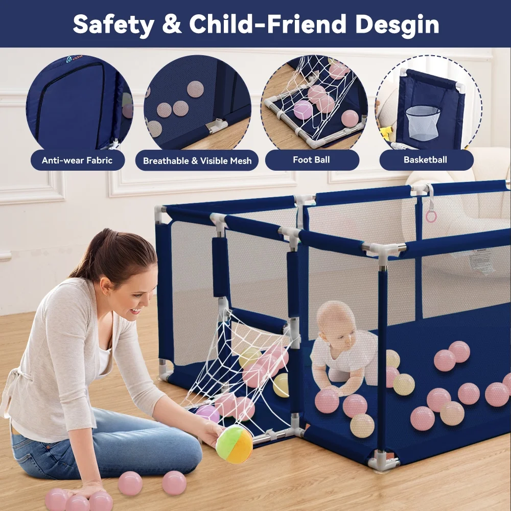 Baby Playpen,71x48inch Large Play Yard for Babies Toddlers, Sturdy Safety Baby Play Area, Gray - Womvr