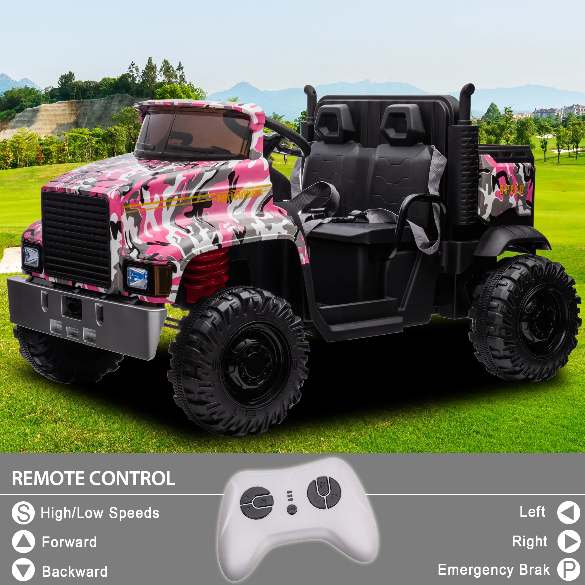 Hikiddo JC222 24V Ride on Toy, Kids Ride On Dump Truck 2 Seater with Remote - Womvr