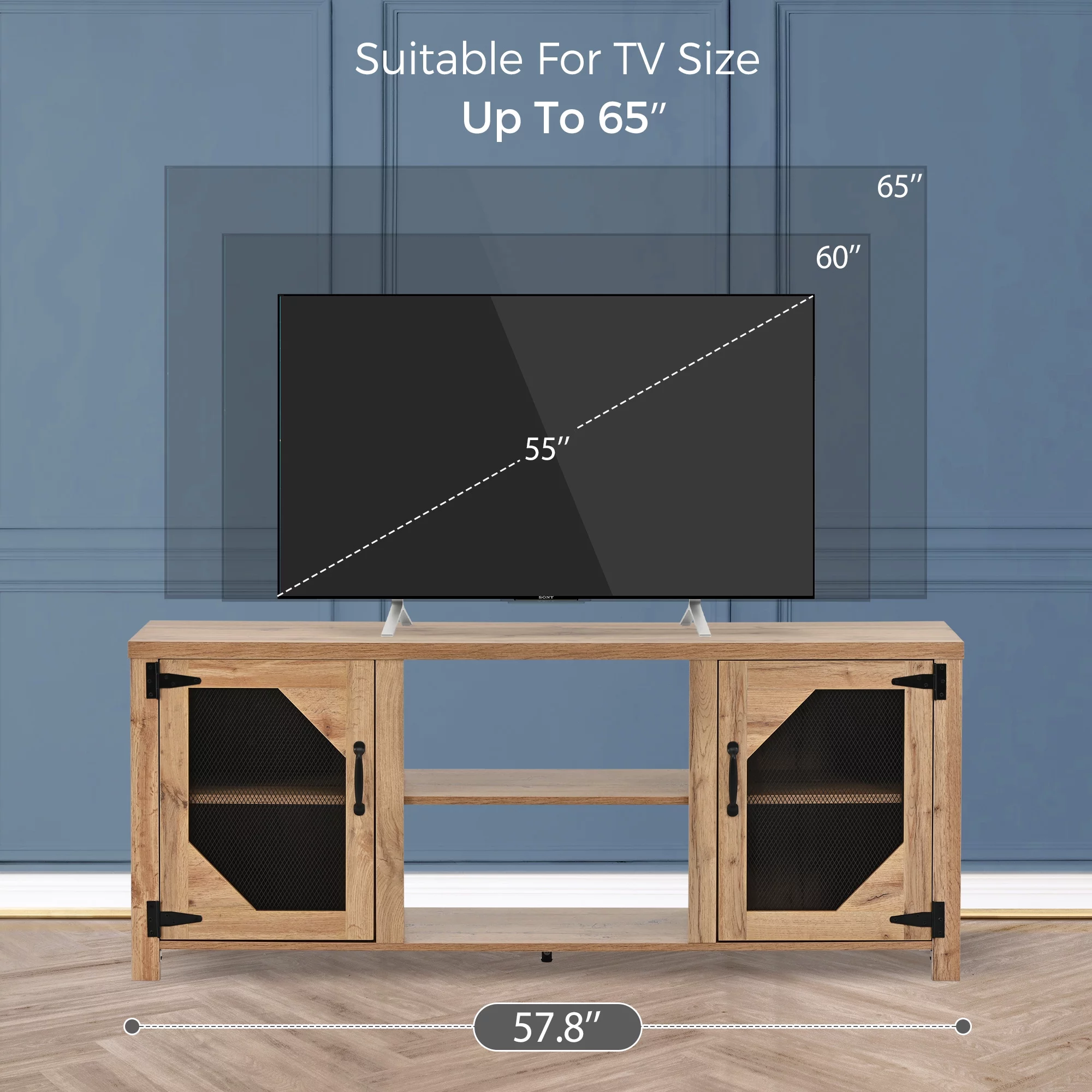 SYNGAR TV Stand for 65 inch TV, Modern TV Console Table Stand with 2 Door Cabinet, Living Room TV Table Stand Buffet Cabinet with Adjustable Storage Shelves, 60