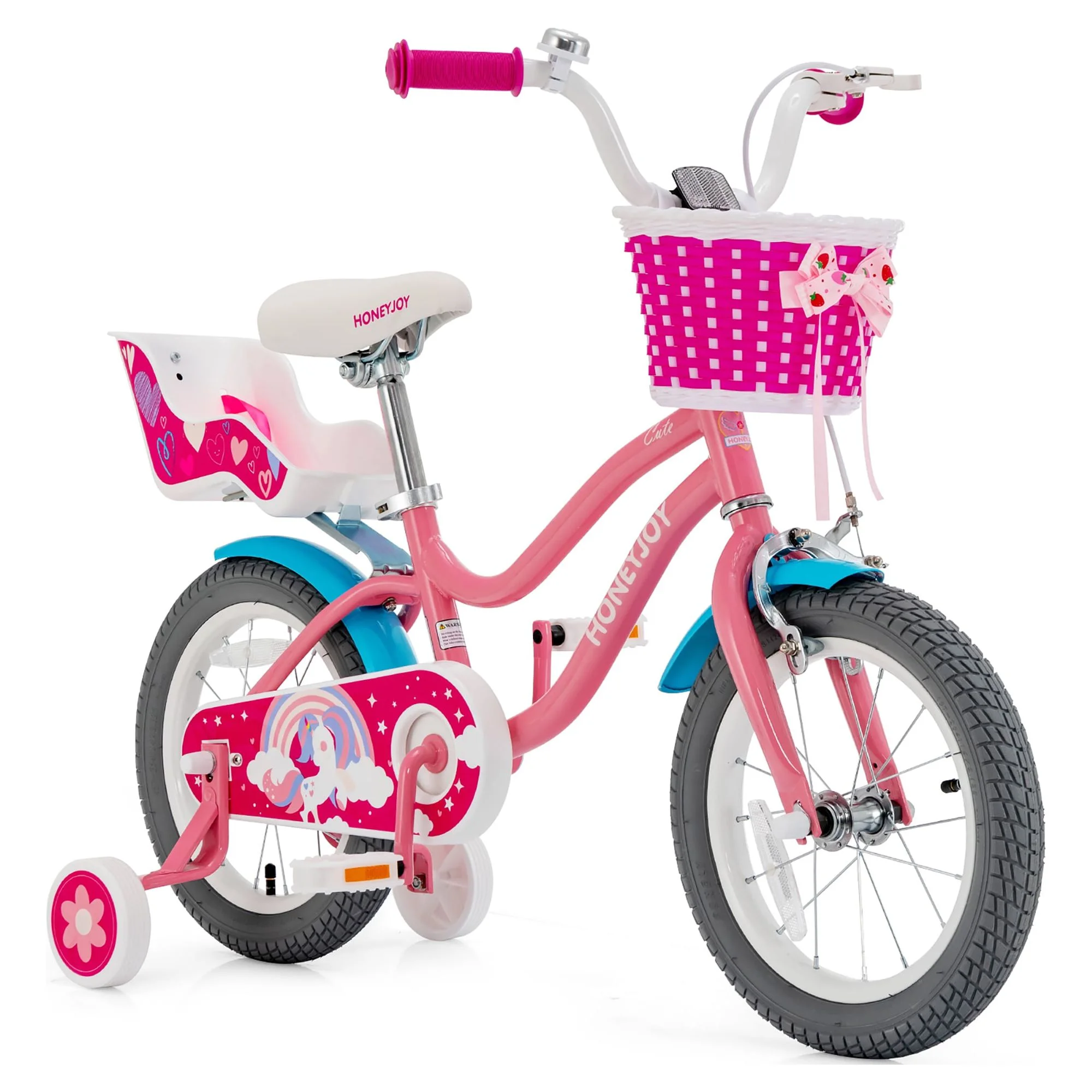 Honeyjoy 14 Inches Kids Bicycle w/Training Wheels & Basket for Boys & Girls Age 3-5 Years - Womvr