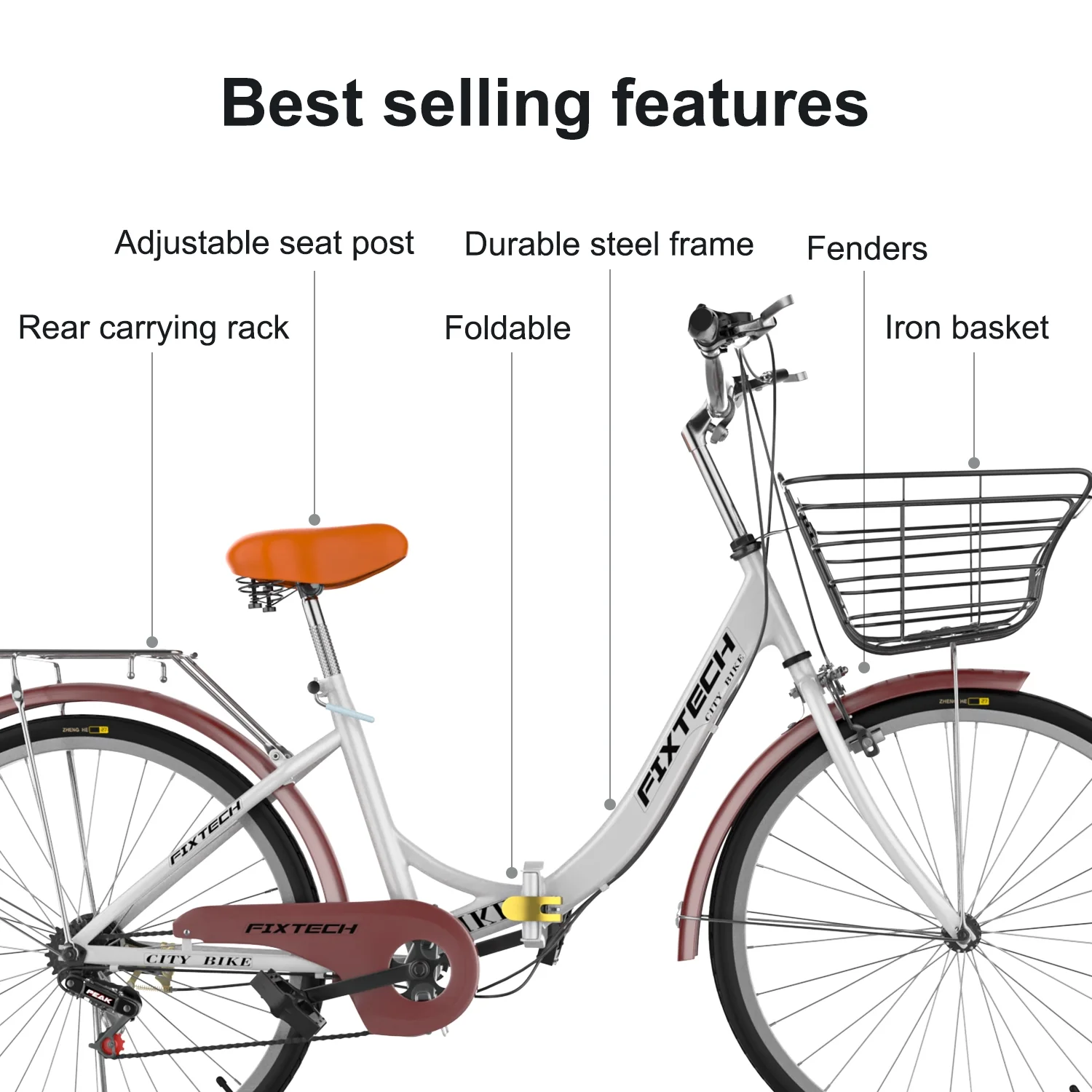 FIXTECH 7 Speed Foldable Comfort Cruiser Bike, 26 inch with Basket for Women and Girls, White - Womvr