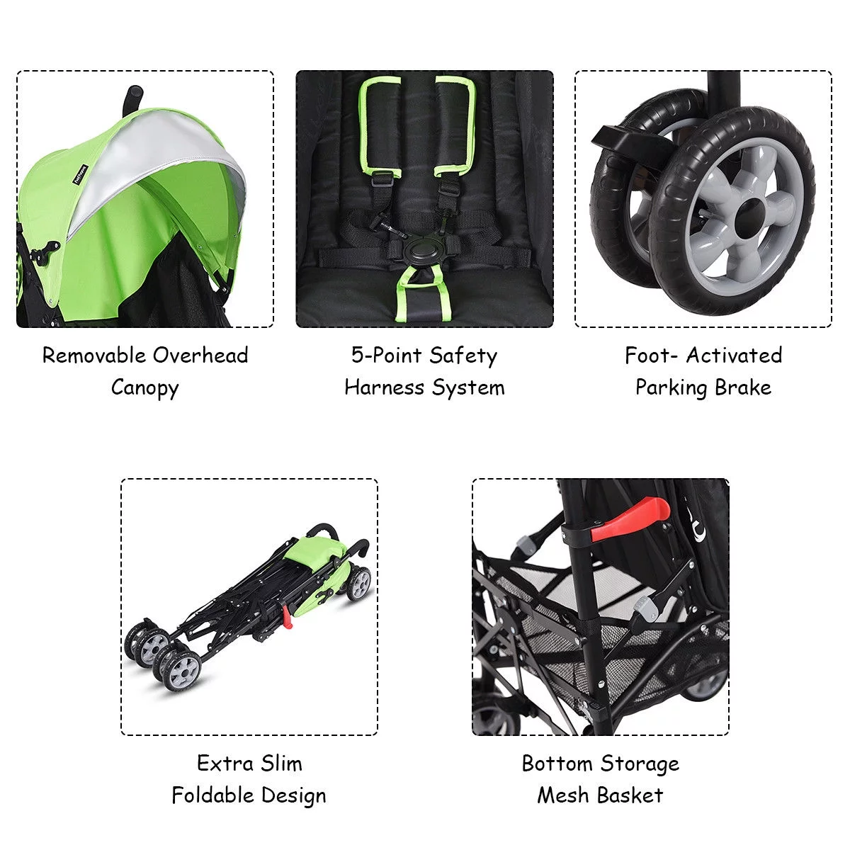 Costway Folding Lightweight Baby Toddler Umbrella Travel Stroller with Storage Basket Black - Womvr