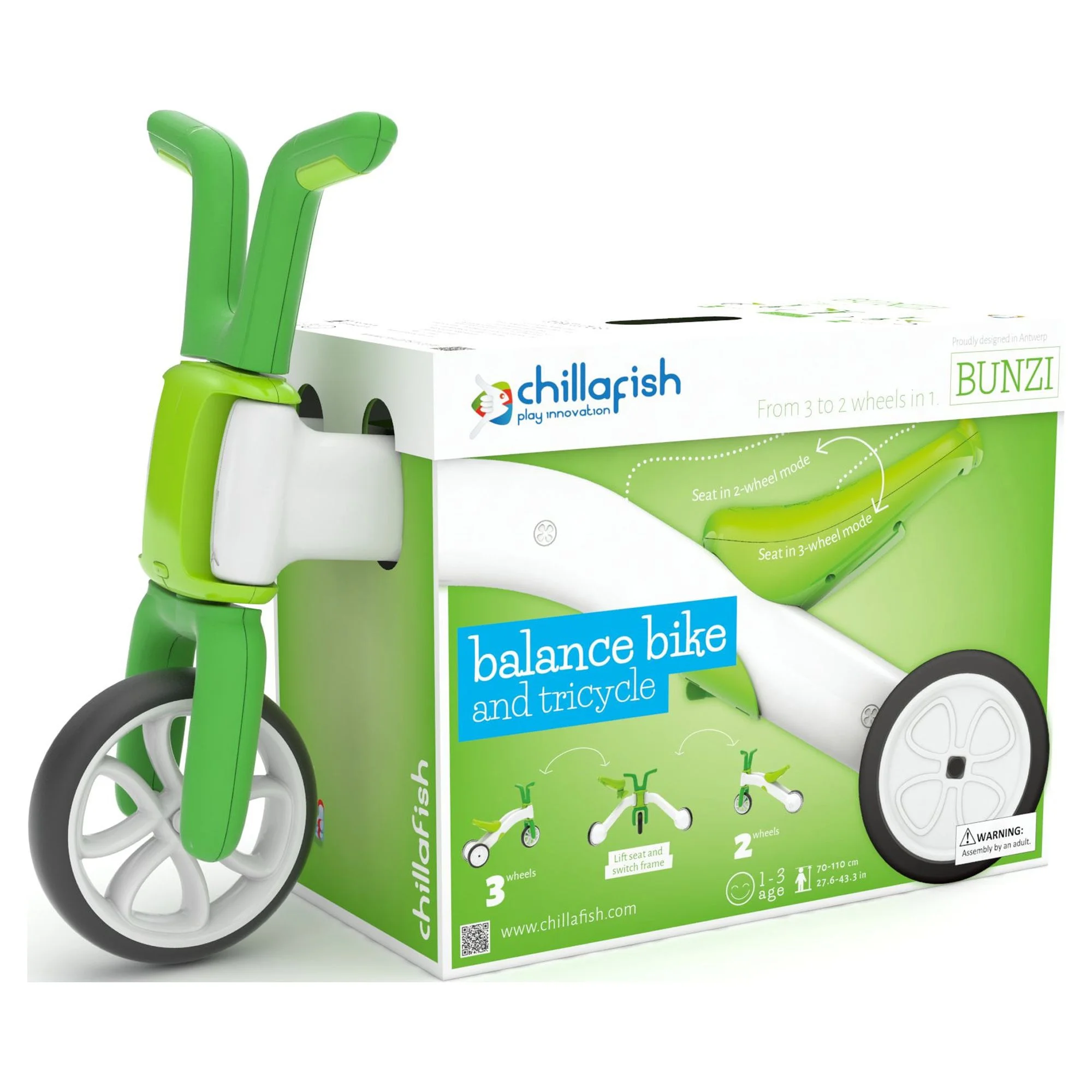 Chillafish Bunzi Gradual Balance Bike and Tricycle,6 inches, 2-in-1 Ride on Toy for 1-3 Years Old, Silent Non-Marking Wheels, Lime - Womvr