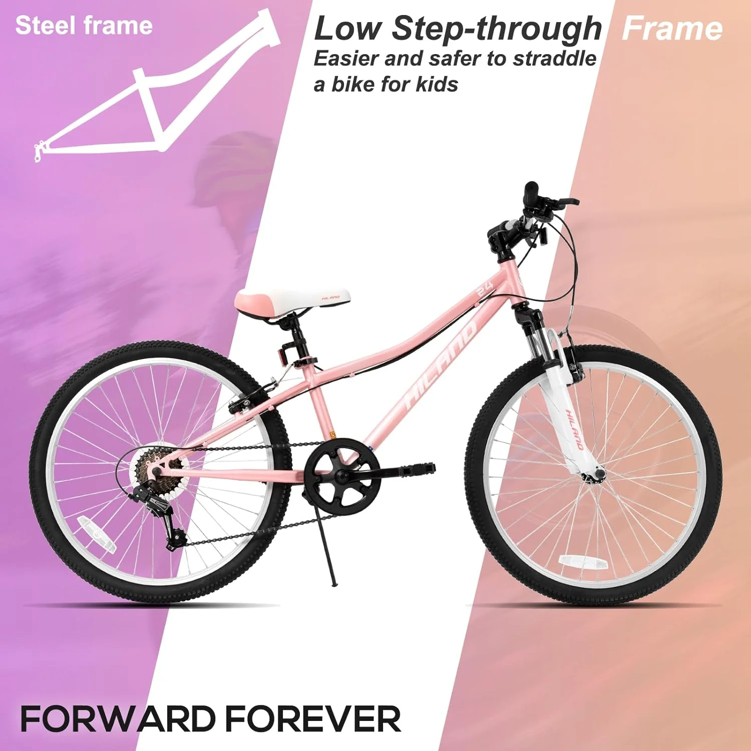 Hiland 24 inch Mountain Bike Shimano 7 Speeds for Teenager with Suspension Fork, Mint Pink - Womvr