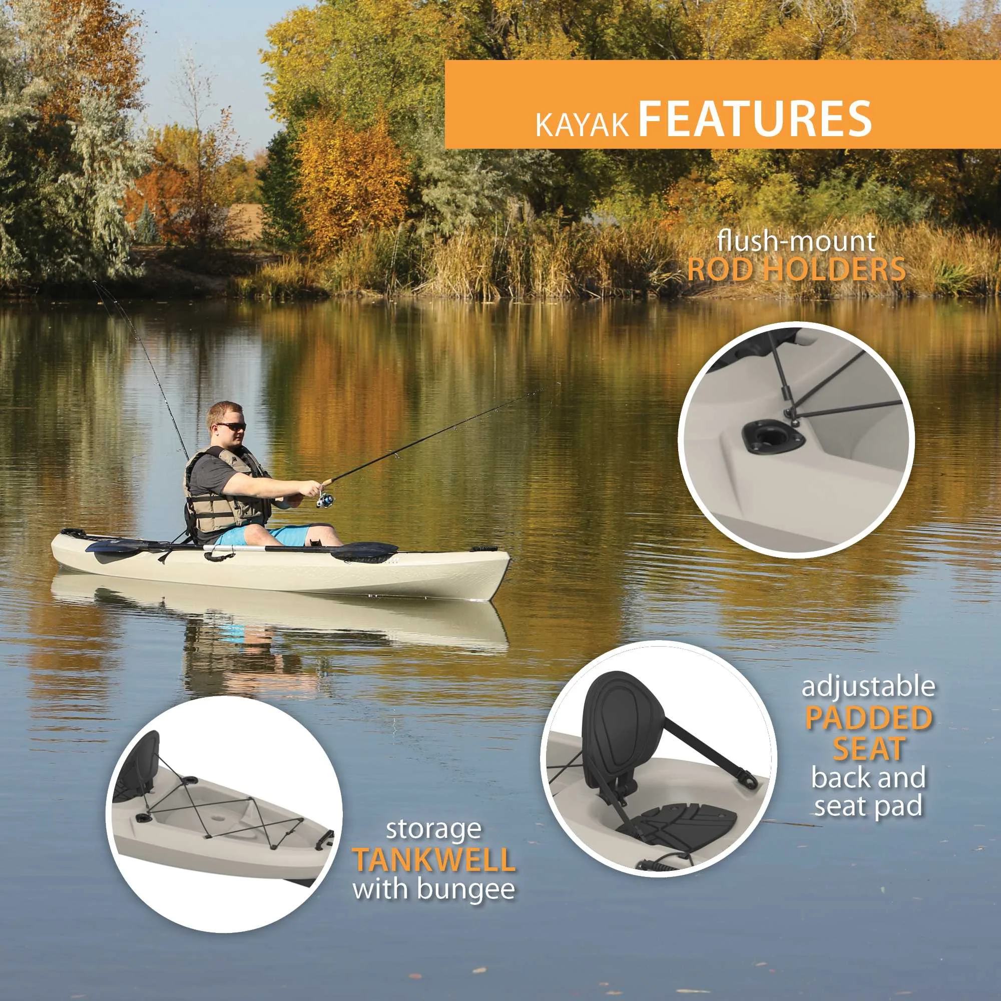 Lifetime Stealth Angler 110 Sit-on-Top Fishing Kayak, Sandstone (90514) - Womvr