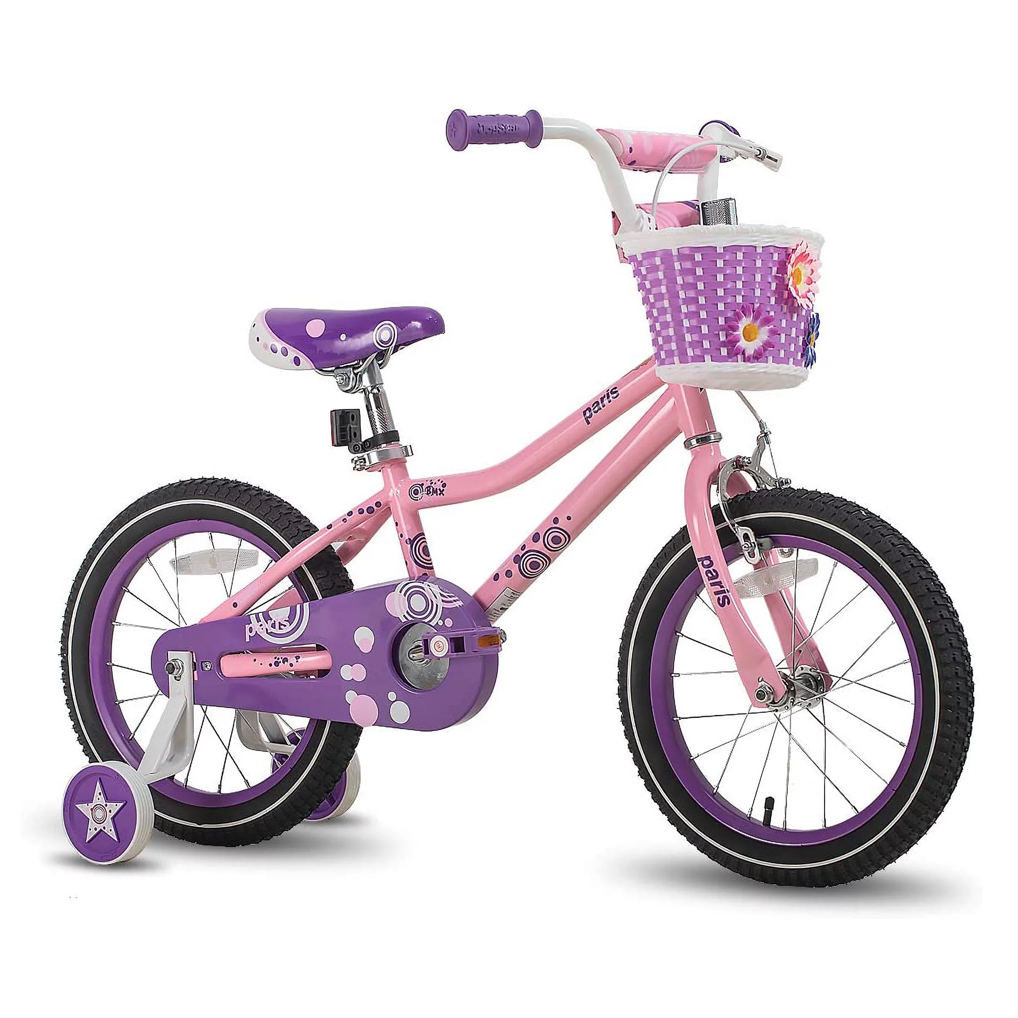 Joystar Paris 18 Inch Ages 5 to 9 Girls Training Wheel Kickstand Bike, Blue/Pink - Womvr