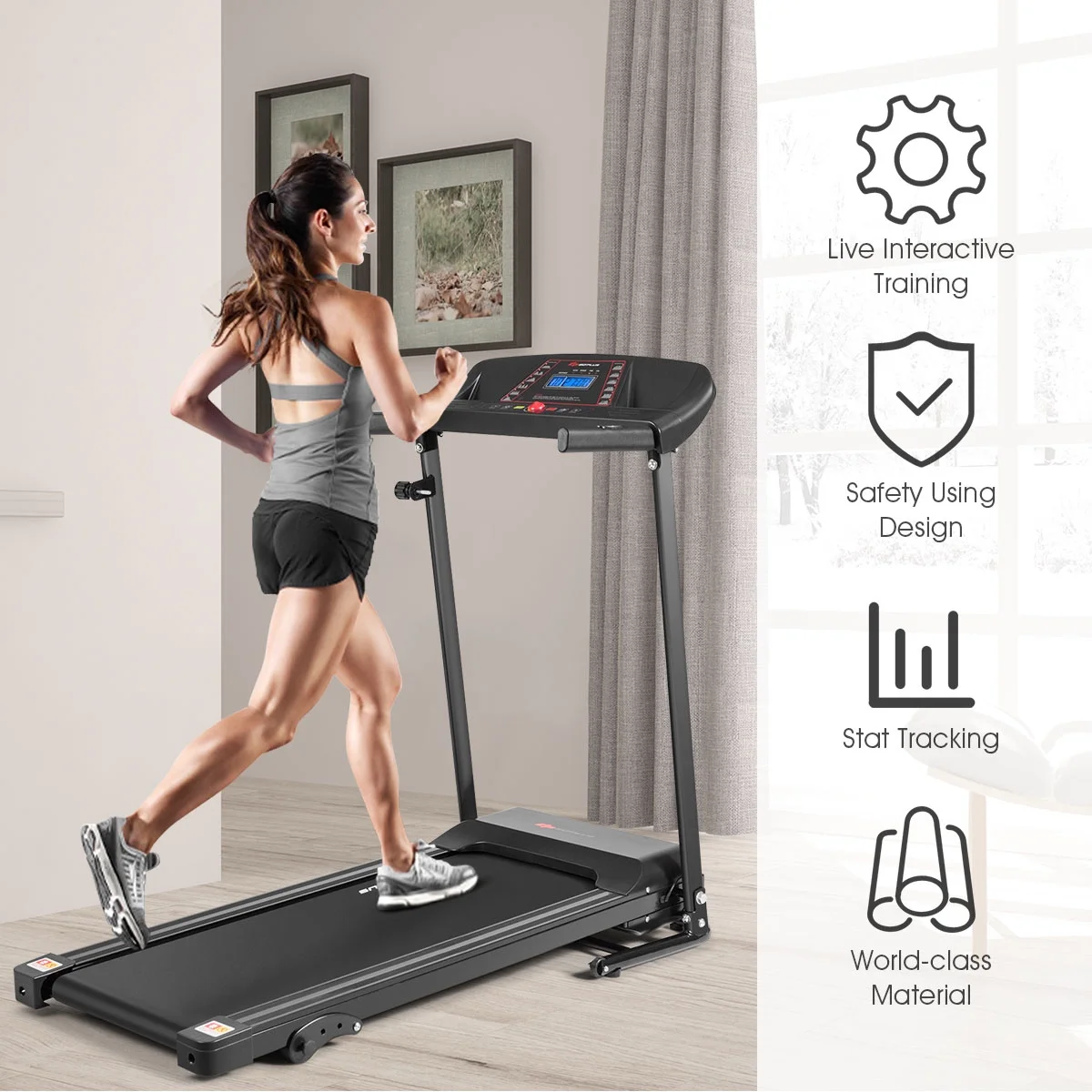 Goplus 1.0HP Folding Treadmill Electric Support Motorized Power Running Machine Trainer - Womvr