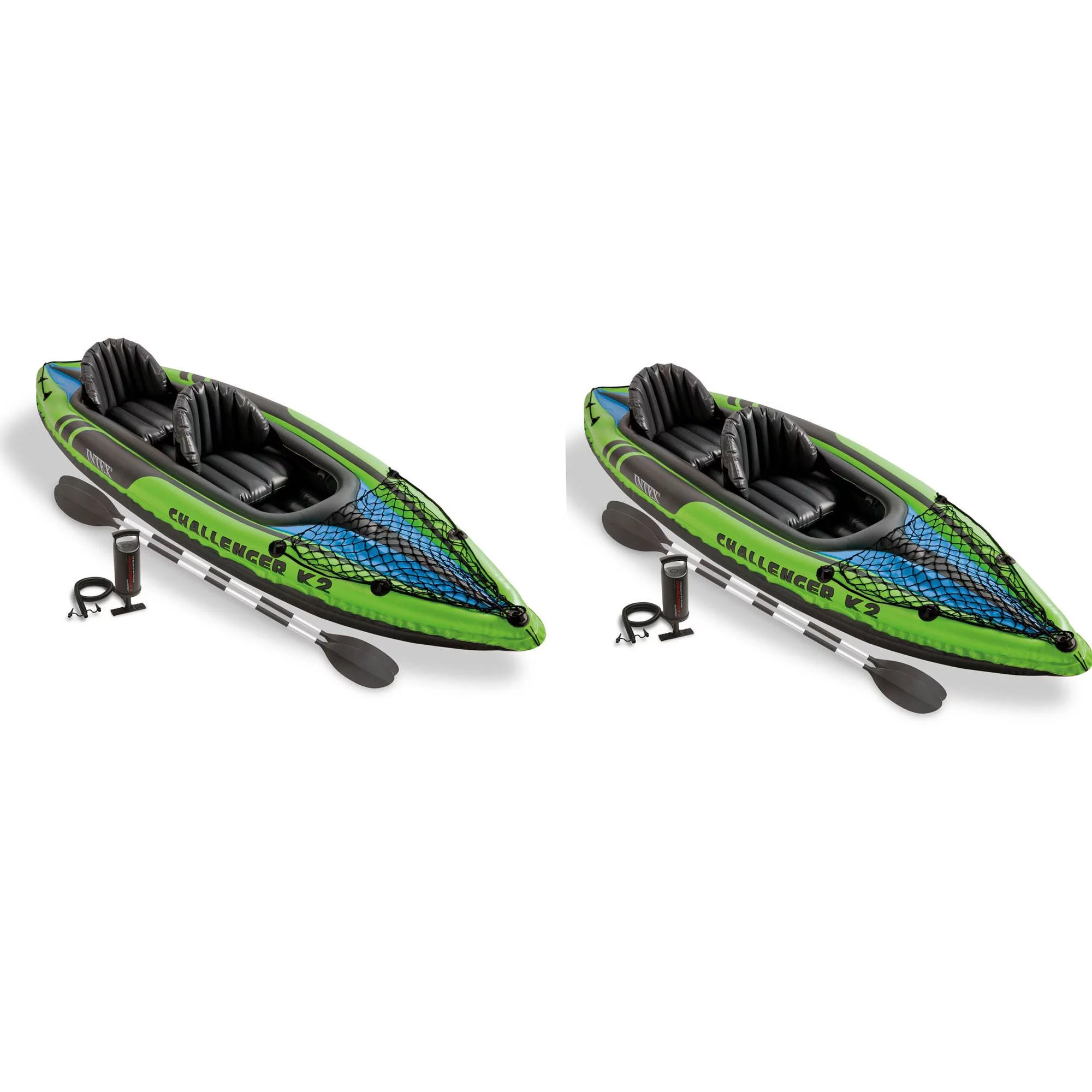 Intex Challenger K2 2-Person Inflatable Sporty Kayak + Oars And Pump (2 Pack) - Womvr